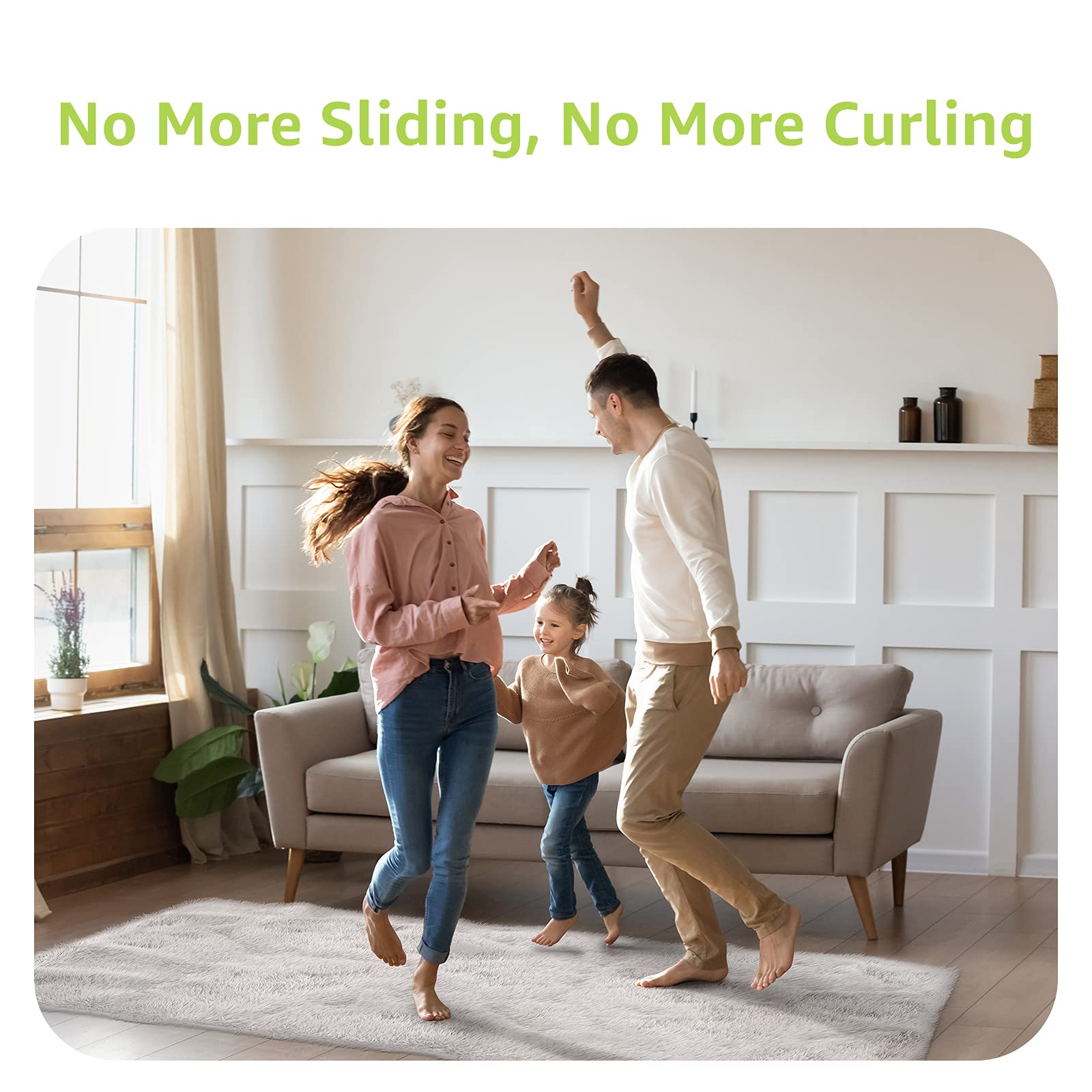 Non-Slip Rug Grippers - 8 Pcs Dual-Sided Adhesive Pads for Hardwood Floors & Tiles | Reusable Rug Tape to Keep Corners Flat | Perfect for Area Rugs in Living Room, Bedroom & Office (Black)