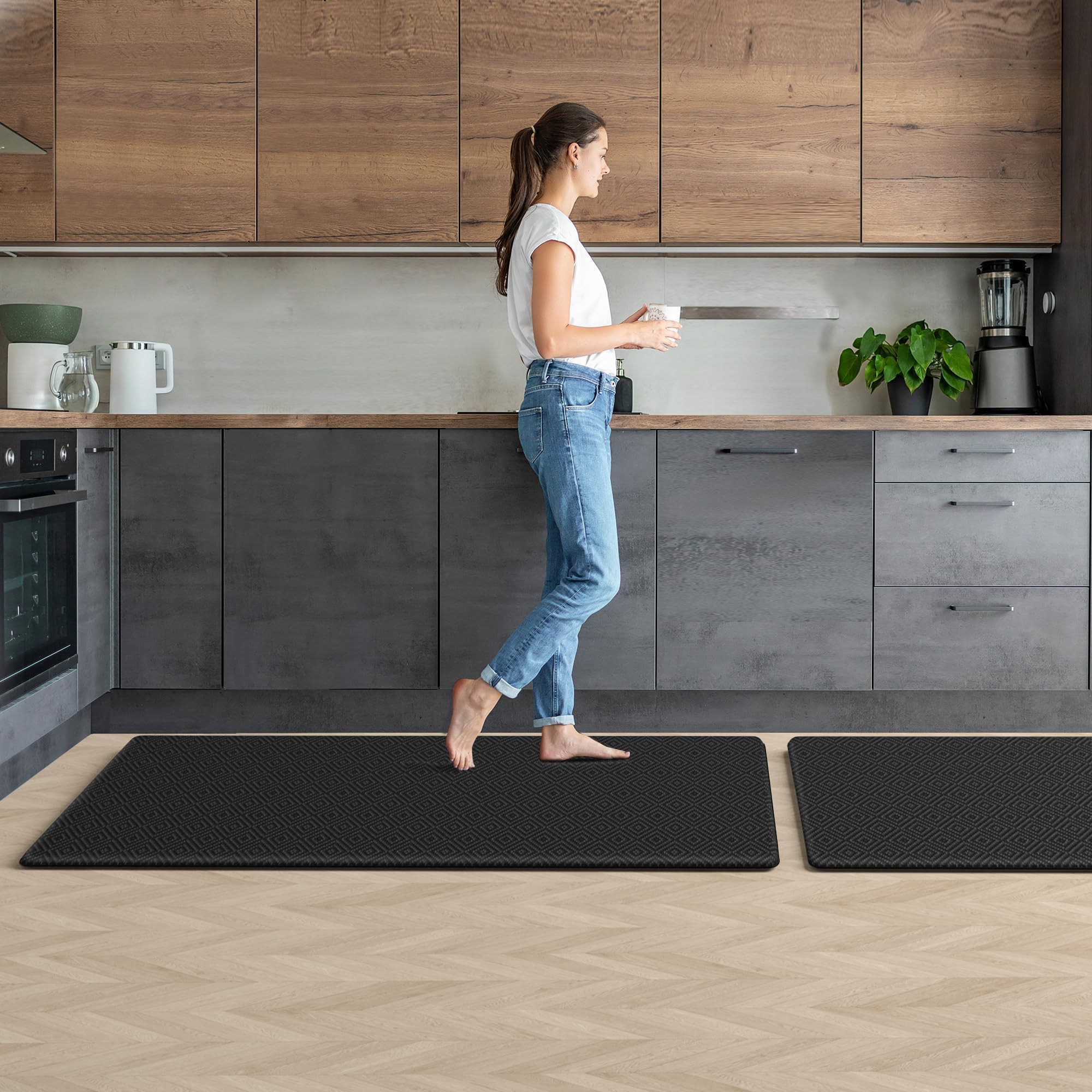 Premium Anti-Fatigue Kitchen Mat Set (2-Pack) - Cushioned, Waterproof Standing Desk Mats 17.3