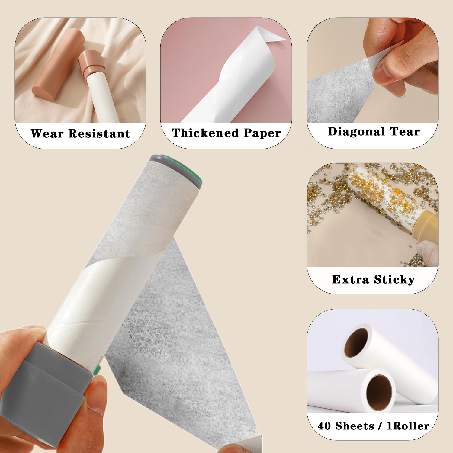 Mini Lint Roller for Clothes - 2 Pack with 80 Extra Sticky Sheets | Portable Pet Hair Remover for Travel, Home & Office Use