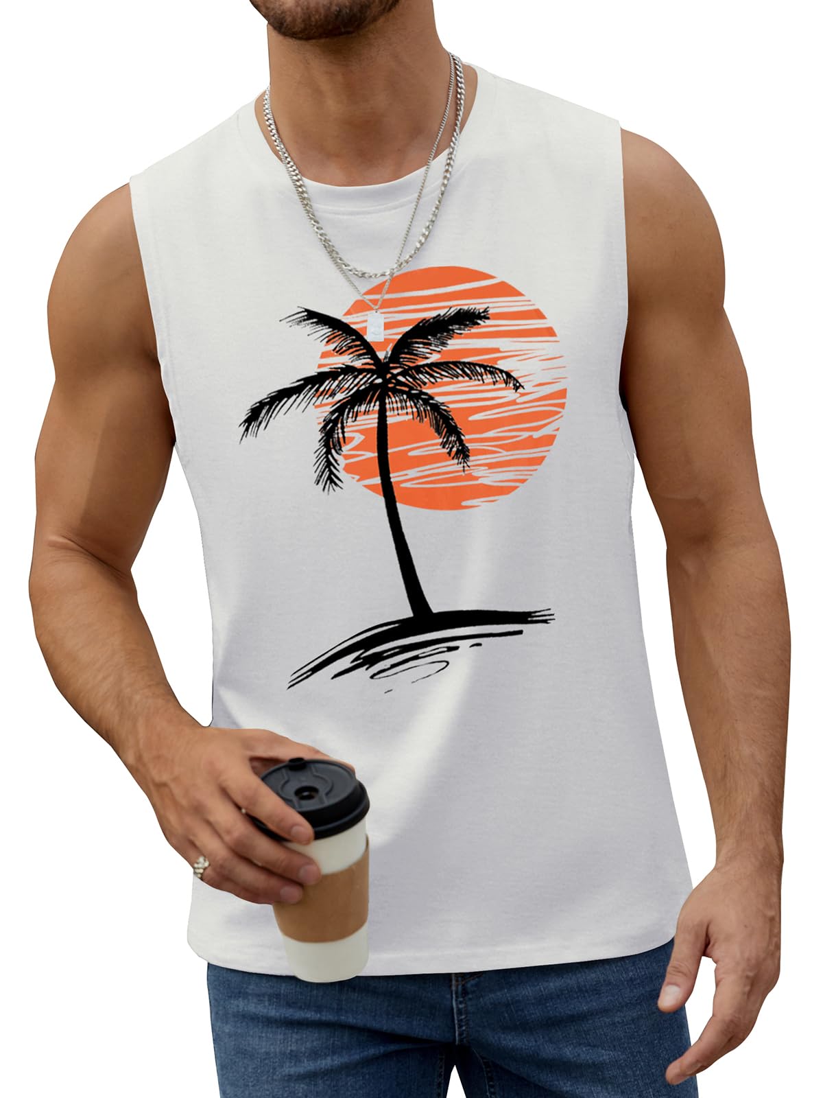 Men's Summer Beach Tank Top - Tropical Hawaiian Palm Tree Print Sleeveless Muscle Tee for Vacation, Surfing & Pool Parties | Quick-Dry Comfort Fit