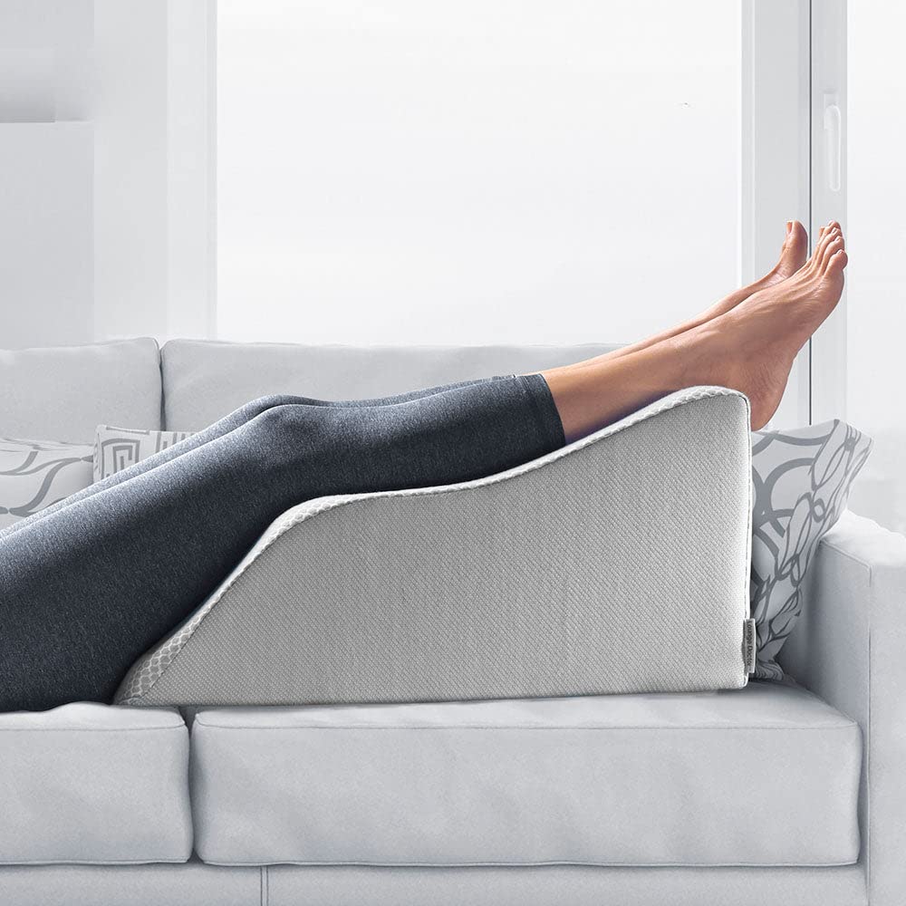 Lounge Doctor Elevating Leg Rest Pillow - 24 Inch Wide Large Wedge Pillow for Vein Circulation, Leg Swelling & Back Pain Relief - Heather Grey - Perfect for Relaxation, Lymphedema Support & Post-Surgery Recovery