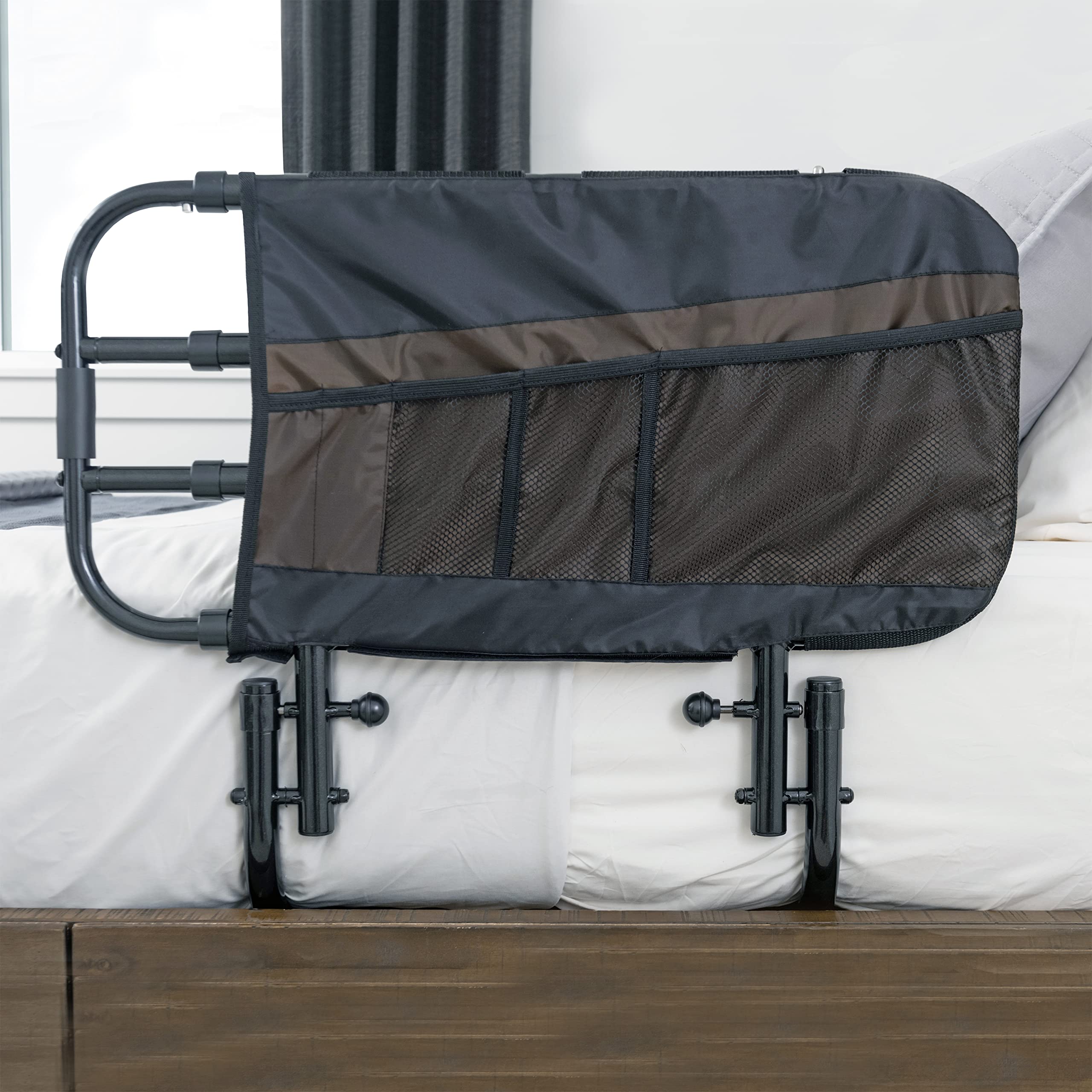 Adjustable Bed Rail for Elderly - EZ Adjust Senior Bed Assist Grab Bar with Organizer Pouch | Fall Prevention & Safe Mobility for Home Care & Hospital Use