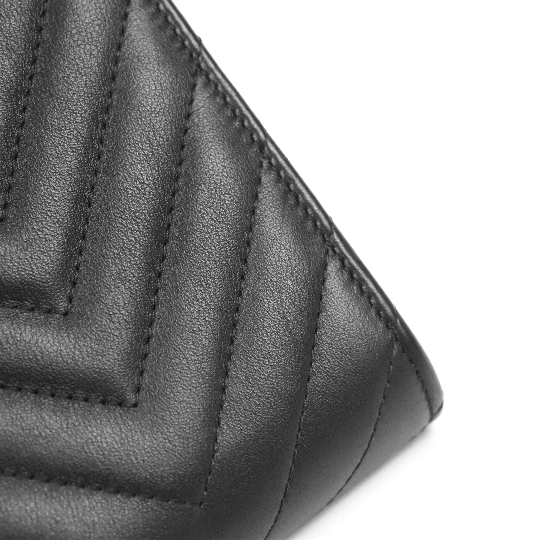 Chanel Classic Chevron Phone Holder - Black Calfskin with Silver Hardware | Luxury Phone Accessory for iPhone & Samsung | Perfect for Office, Travel & Daily Use