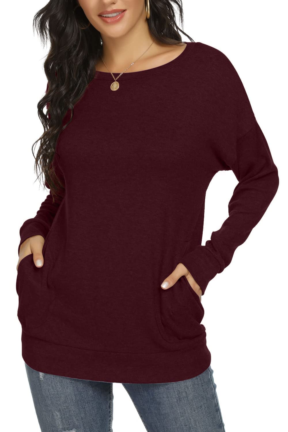 Women's Long Sleeve Casual Tops - Elegant Tunic Blouse with Pockets for Work, Office & Everyday Wear | Stylish & Comfortable Fashion Shirts for Women