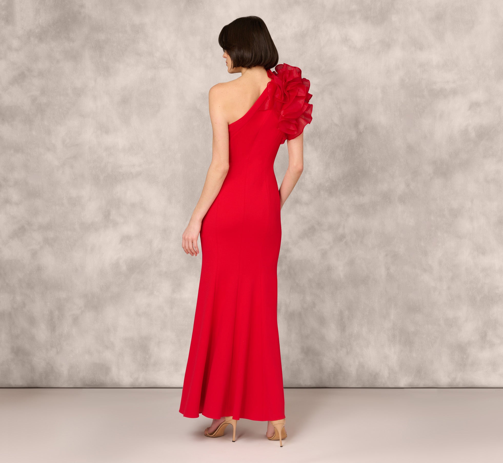 Elegant One Shoulder Mermaid Prom Dress with Flowy Organza Sleeve in Vibrant Red - Perfect for Evening Gala, Cocktail Party & Special Occasions