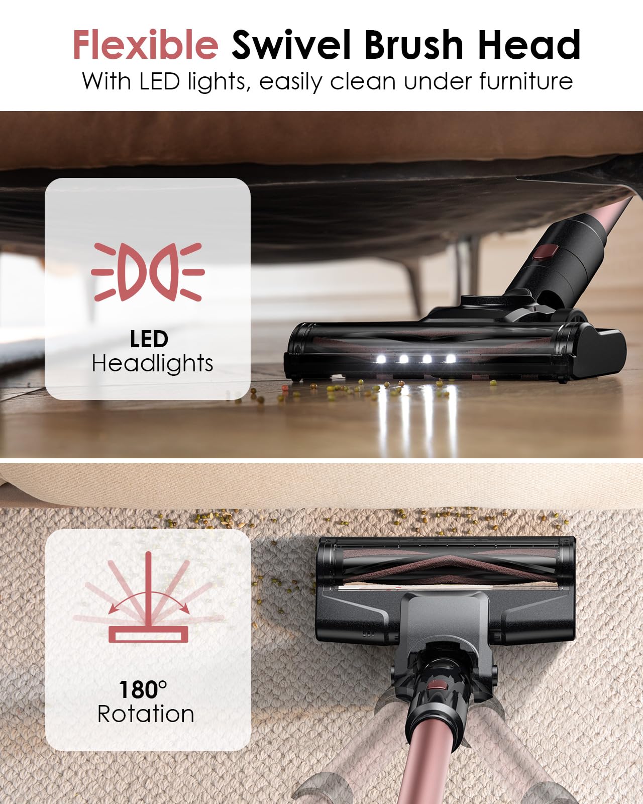 V8PRO Cordless Vacuum Cleaner - 25KPa Powerful Stick Vacuum with Self-Standing Design, 35Min Runtime, 6-in-1 Lightweight for Hardwood Floors & Carpet Pet Hair - Champagne | Perfect for Home Cleaning, Quick Pickup, Pet Owners & Allergy Sufferers