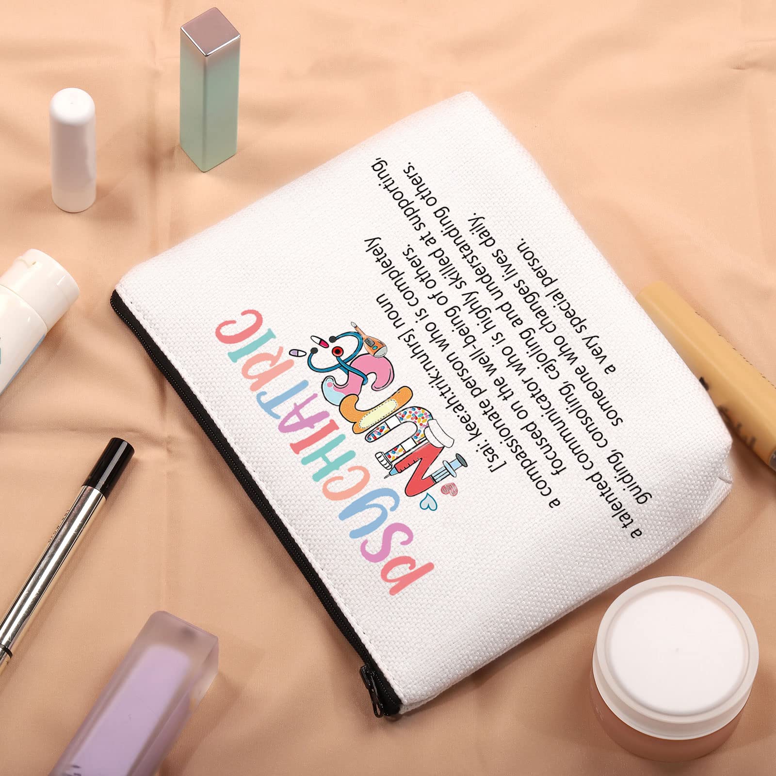 Psychiatric Nurse Makeup Bag - Waterproof Cosmetic Pouch for Mental Health Professionals | Perfect Gift for Psych Nurses, Therapists & Psychotherapists | Durable Zippered Toiletry Organizer for Work, Travel & Daily Use