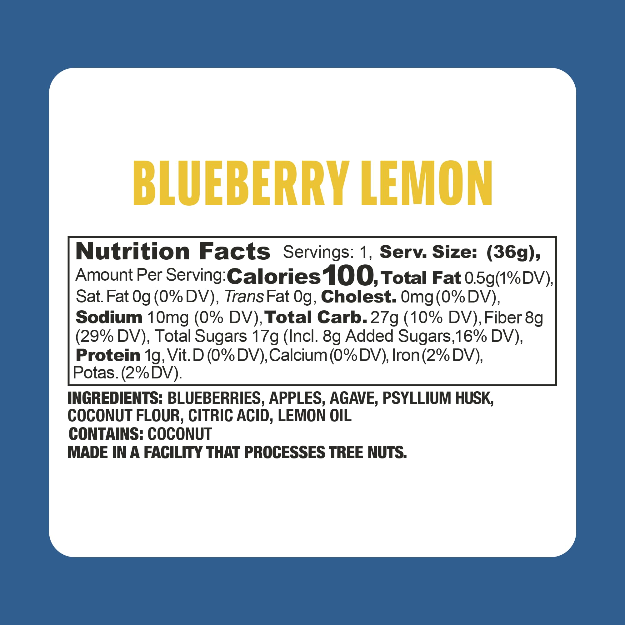 Organic Blueberry Lemon Fruit Leather Jerky | Healthy Vegan Snack, Gluten Free, Non-GMO, High Fiber | 6 Pack | Perfect for Hiking, Lunchboxes & On-the-Go Energy