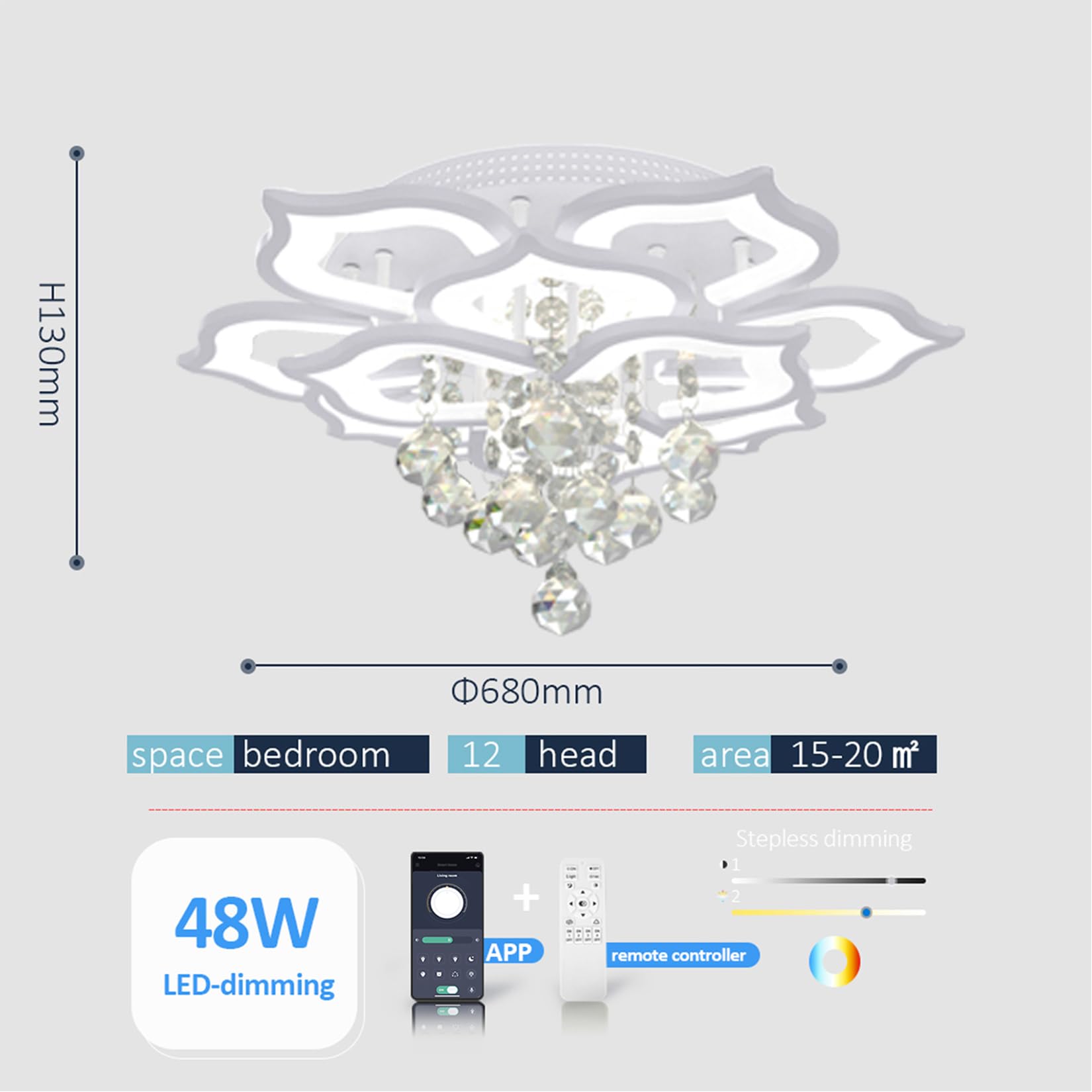 Modern Crystal Flush Mount LED Chandelier - 26.8