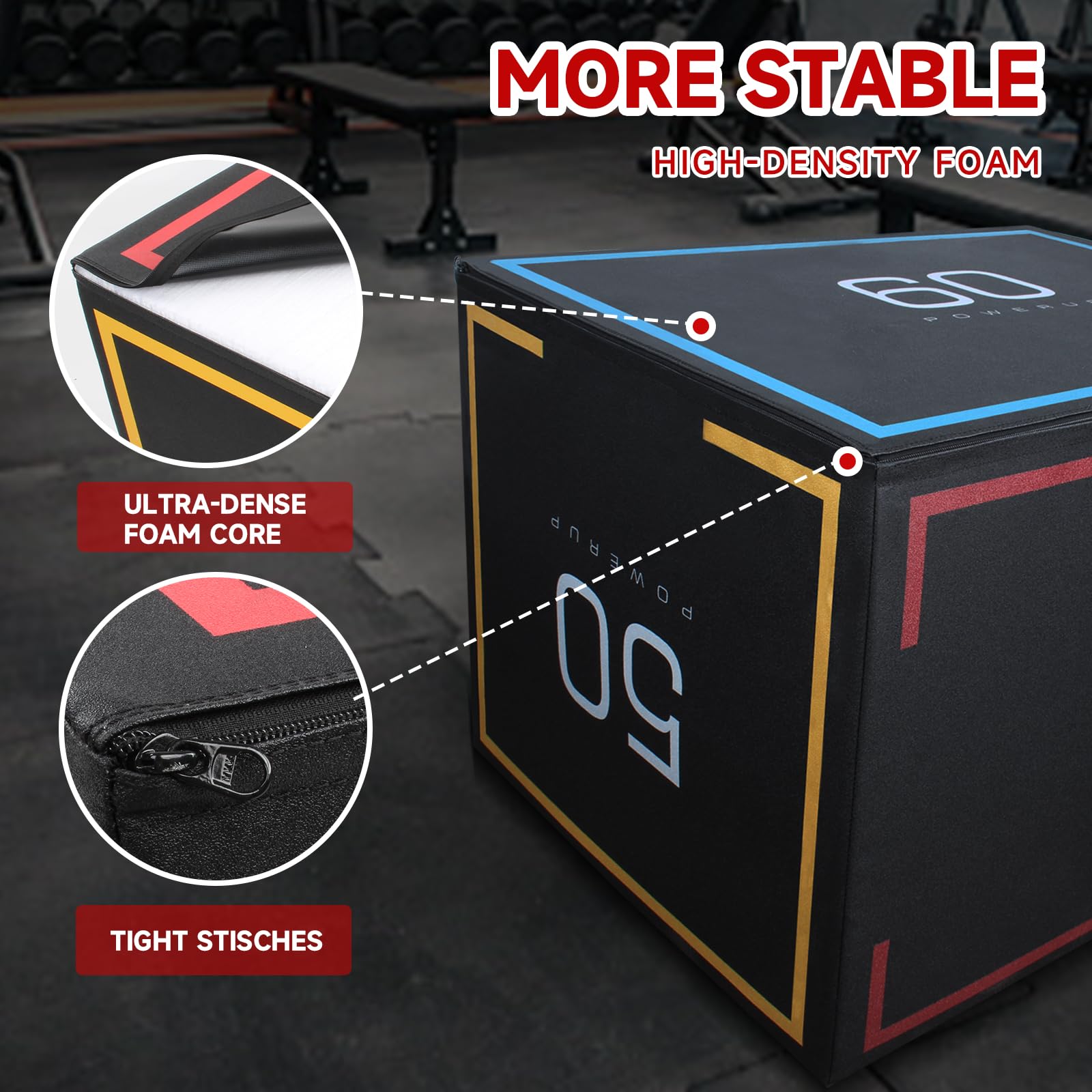 3 in 1 20''x24''x30'' Dense Foam Plyometric Jump Box - Stable Plyo Box for CrossFit, Home Gym & Fitness Training | Non-Slip Box Jump Cube with 440lb Weight Capacity | Perfect for HIIT, Cardio & Strength Workouts