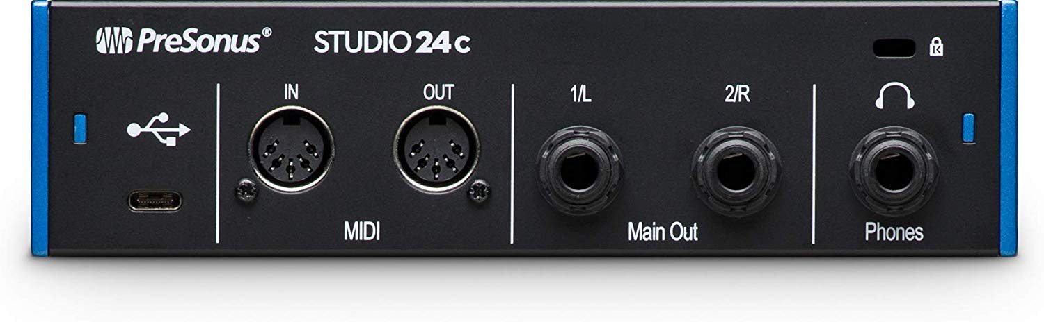 PreSonus Studio 24c USB-C Audio Interface with 2 XMAX-L Preamps, Headphone Output & MIDI I/O - Includes EMB XLR Cables & Gravity Mobile Bracket for Home Recording, Podcasting & Music Production