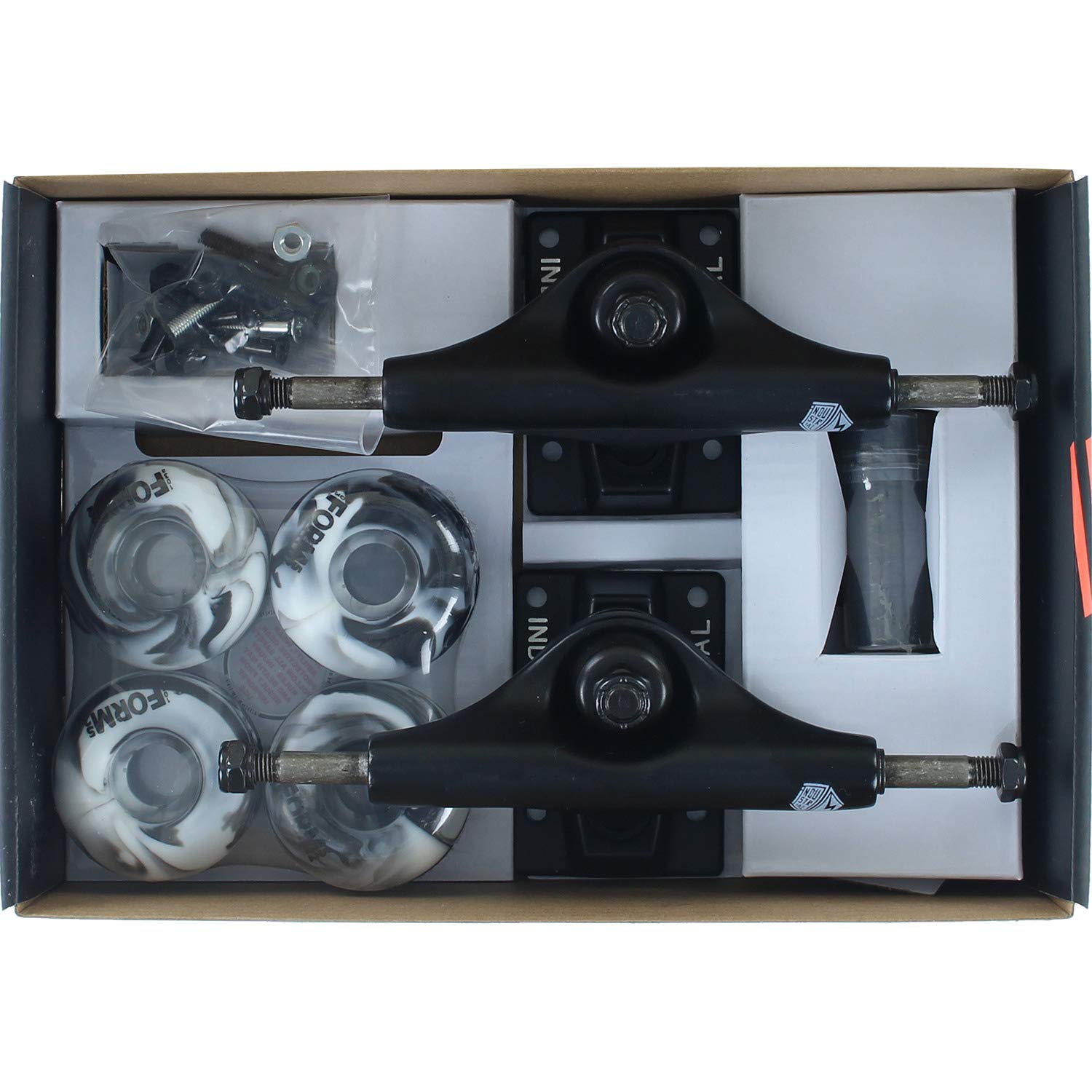 Heavy Duty Black Skateboard Trucks with 52mm Black Swirl Wheels - Complete Bearing & Hardware Kit (Set of 2) - 4.75