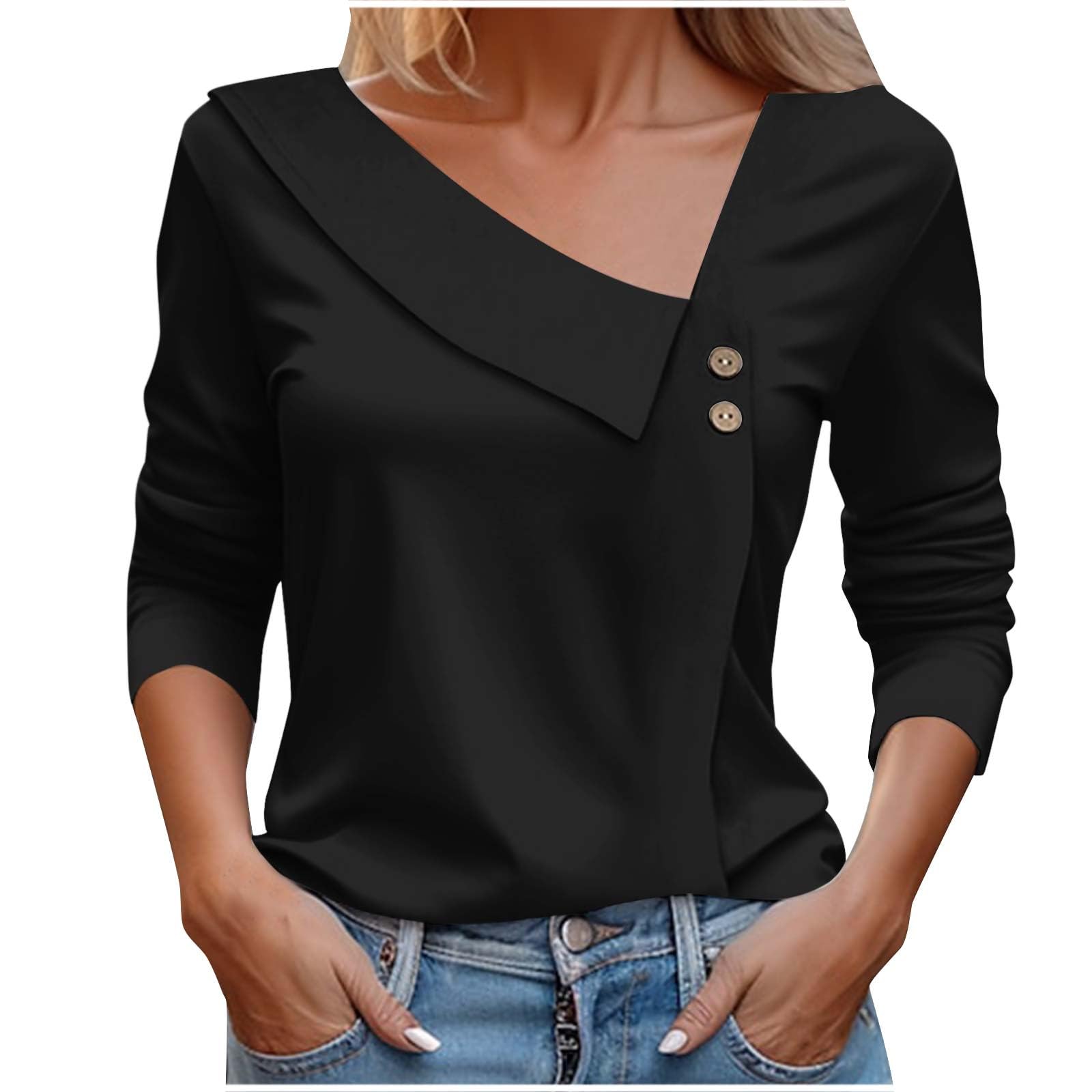 Women's V-Neck Button Down Blouses & Long Sleeve Tops - Fall Casual Pullover Sweatshirts & Dressy Tees for Work, Date Night & Everyday Wear