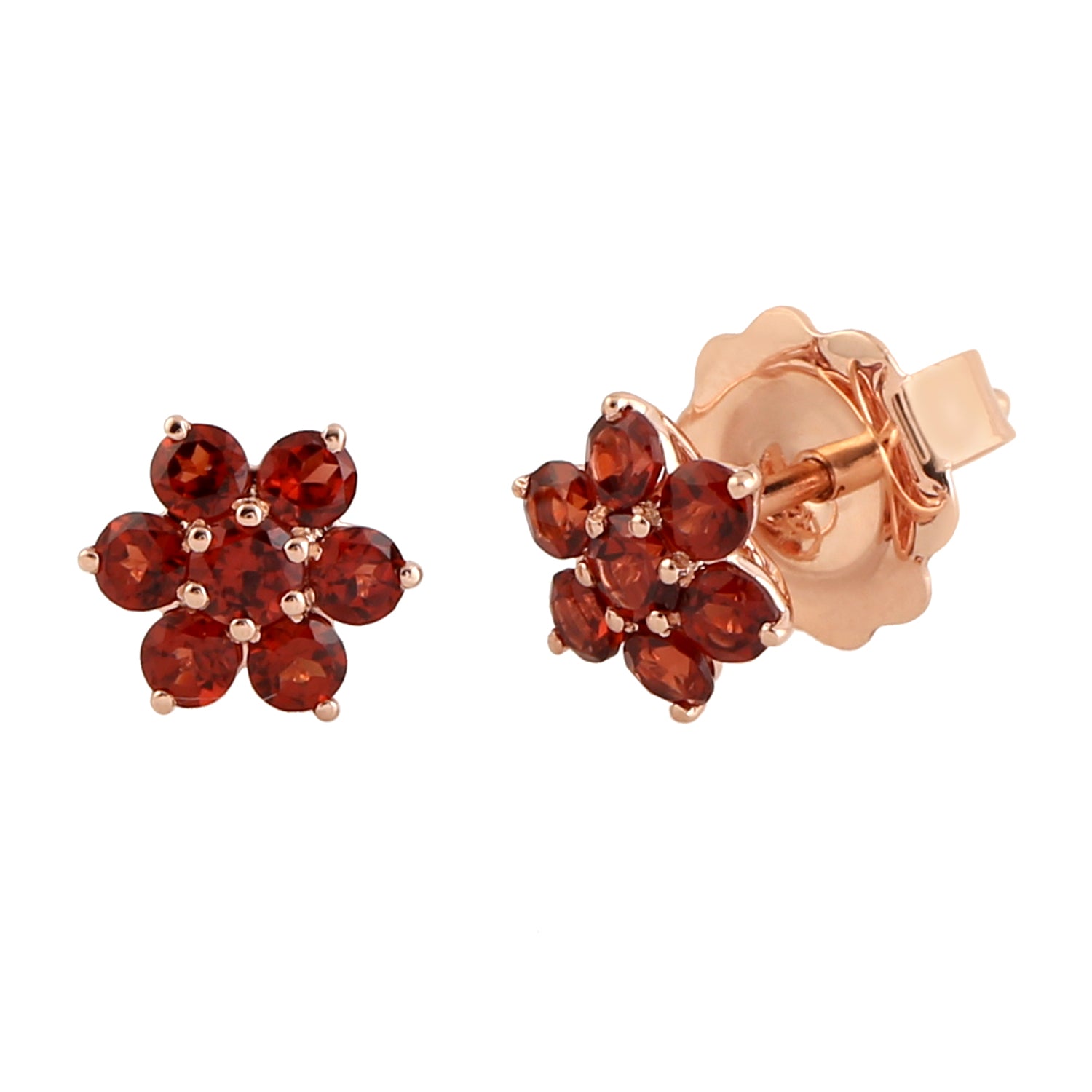 14K Rose Gold Prong Garnet January Birthstone Flower Stud Earrings for Women - Elegant Floral Jewelry Gift for Birthday, Anniversary & Special Occasions