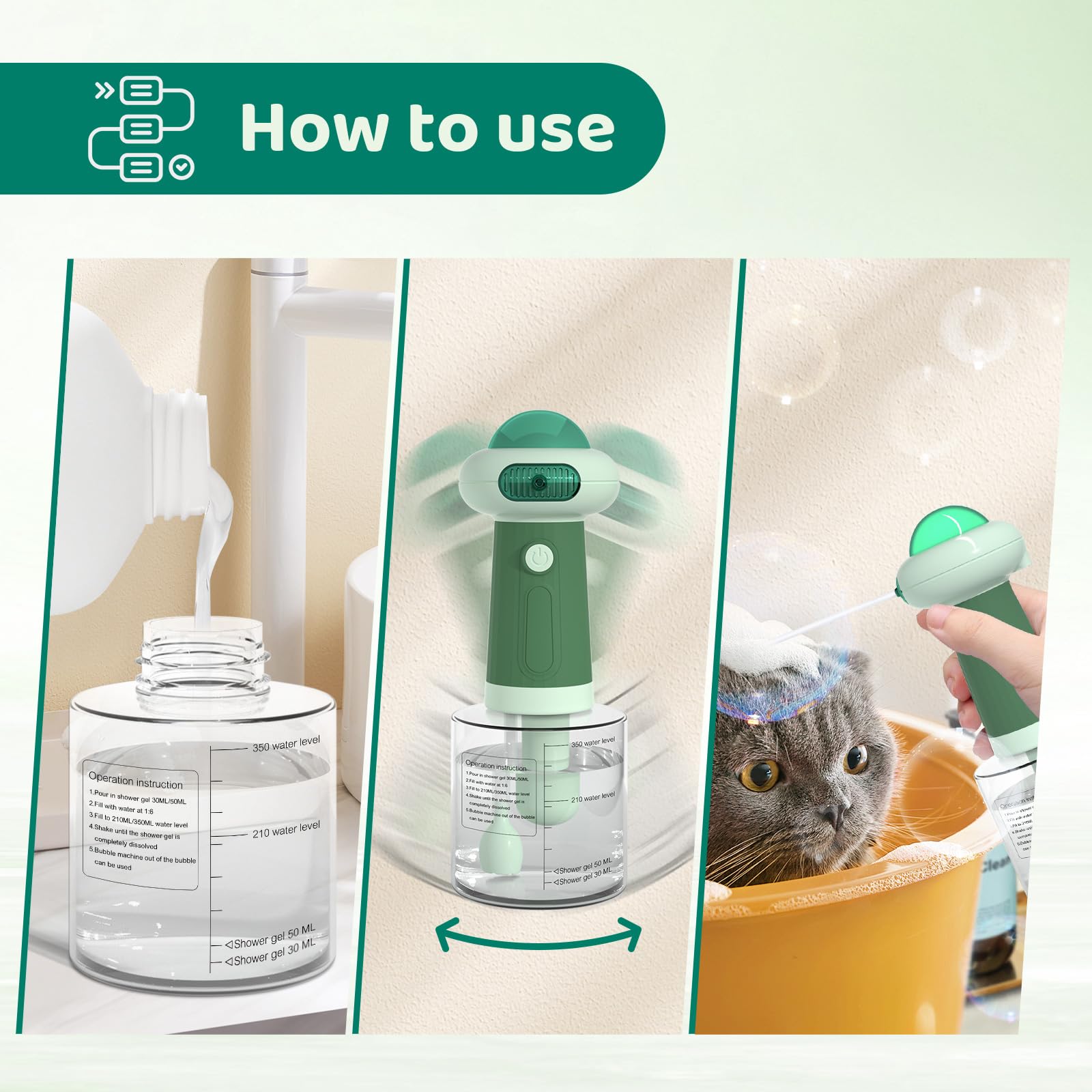 Electric Foaming Dog Shampoo Dispenser - UFO Pet Shampoo Sprayer for Dogs & Cats, Automatic Bathing Tool for Bathtub, Kitchen Sink & Bathroom Cleaning (Green) - Perfect for Home Grooming & Pet Spa Days