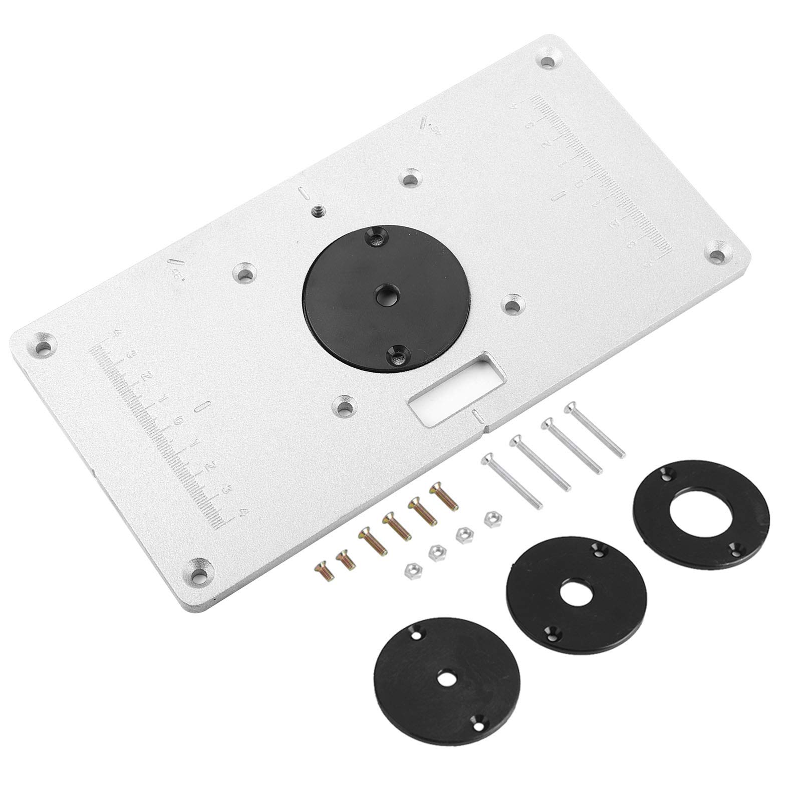 Aluminum Router Table Insert Plate with 4 Rings & Screws - Premium Woodworking Bench Accessory for Precision Routing & DIY Projects
