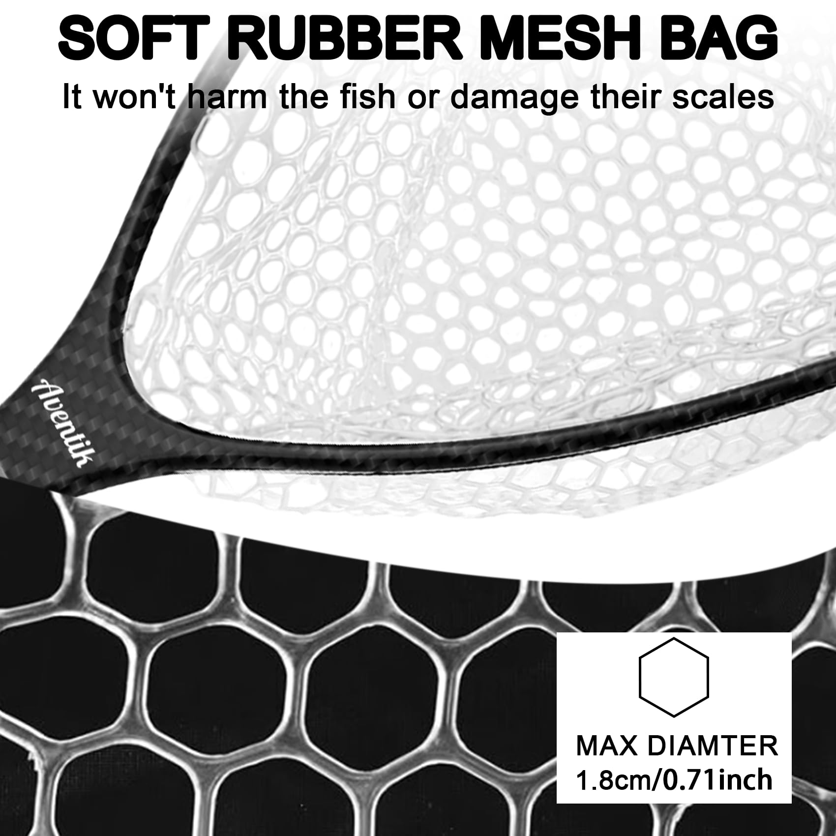 Aventik Fly Floating Fishing Net - Lightweight Carbon Fiber Landing Net with Clear Rubber Mesh for Trout, Catch & Release - Perfect for Fly Fishing, Streams, and Freshwater Angling
