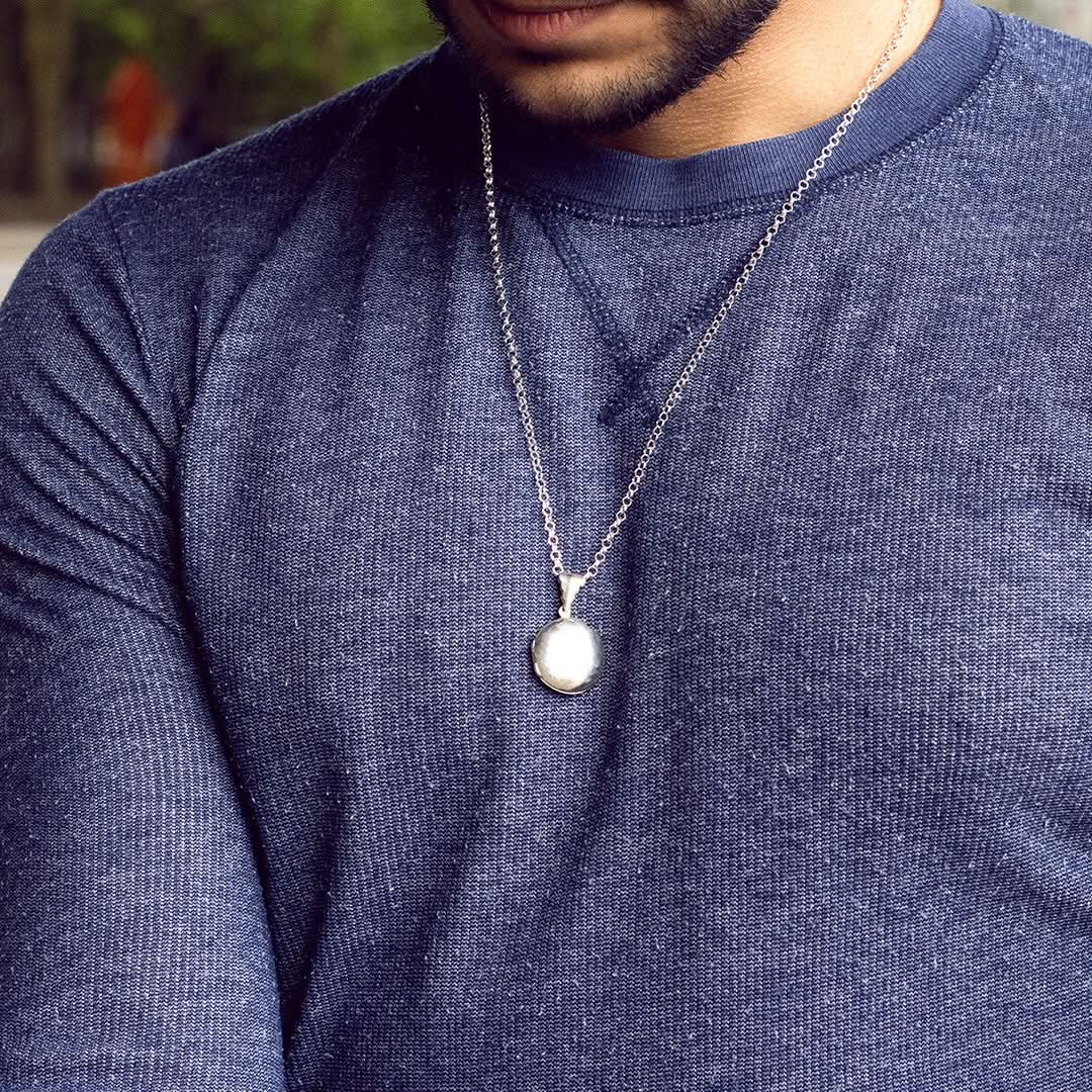 Men's Round Locket Necklace 925 Sterling Silver White Gold Plated - Perfect for Anniversary Gifts, Valentine's Day & Special Occasions