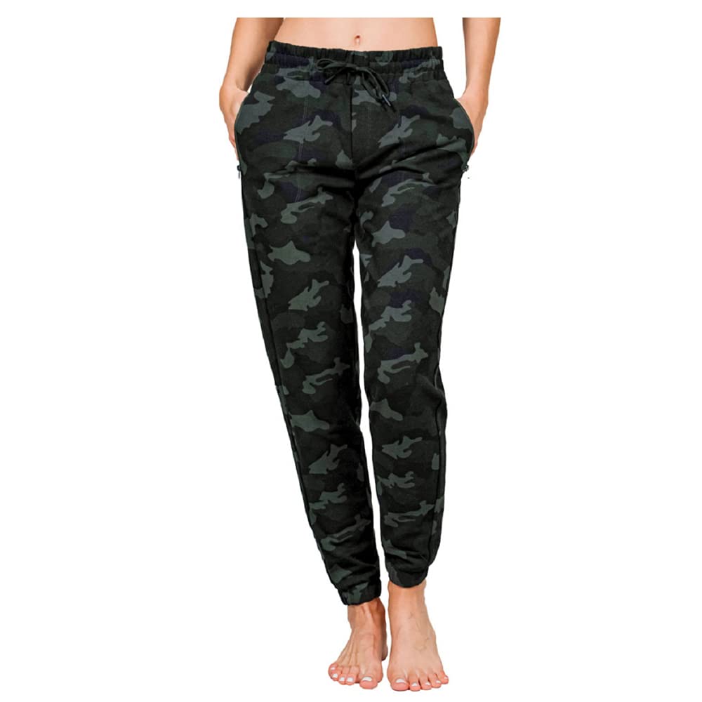 Reflex Women's Twill Jogger Pants - Black Olive Camo, Medium | Comfortable Casual Lounge & Workout Pants for Yoga, Running & Everyday Wear