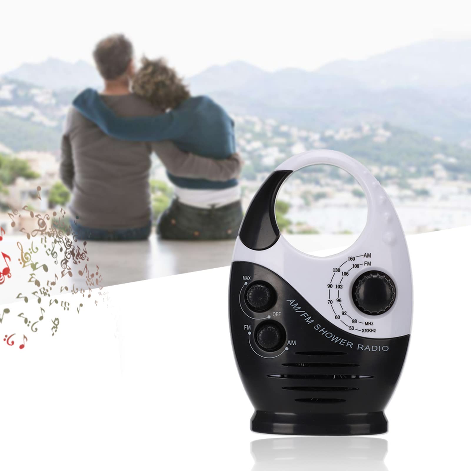 Waterproof Shower Radio - Portable AM/FM Radio with Adjustable Volume, Battery Powered Speaker with Hook Handle - Perfect for Bathroom, Bedroom, Garage & Outdoor Use