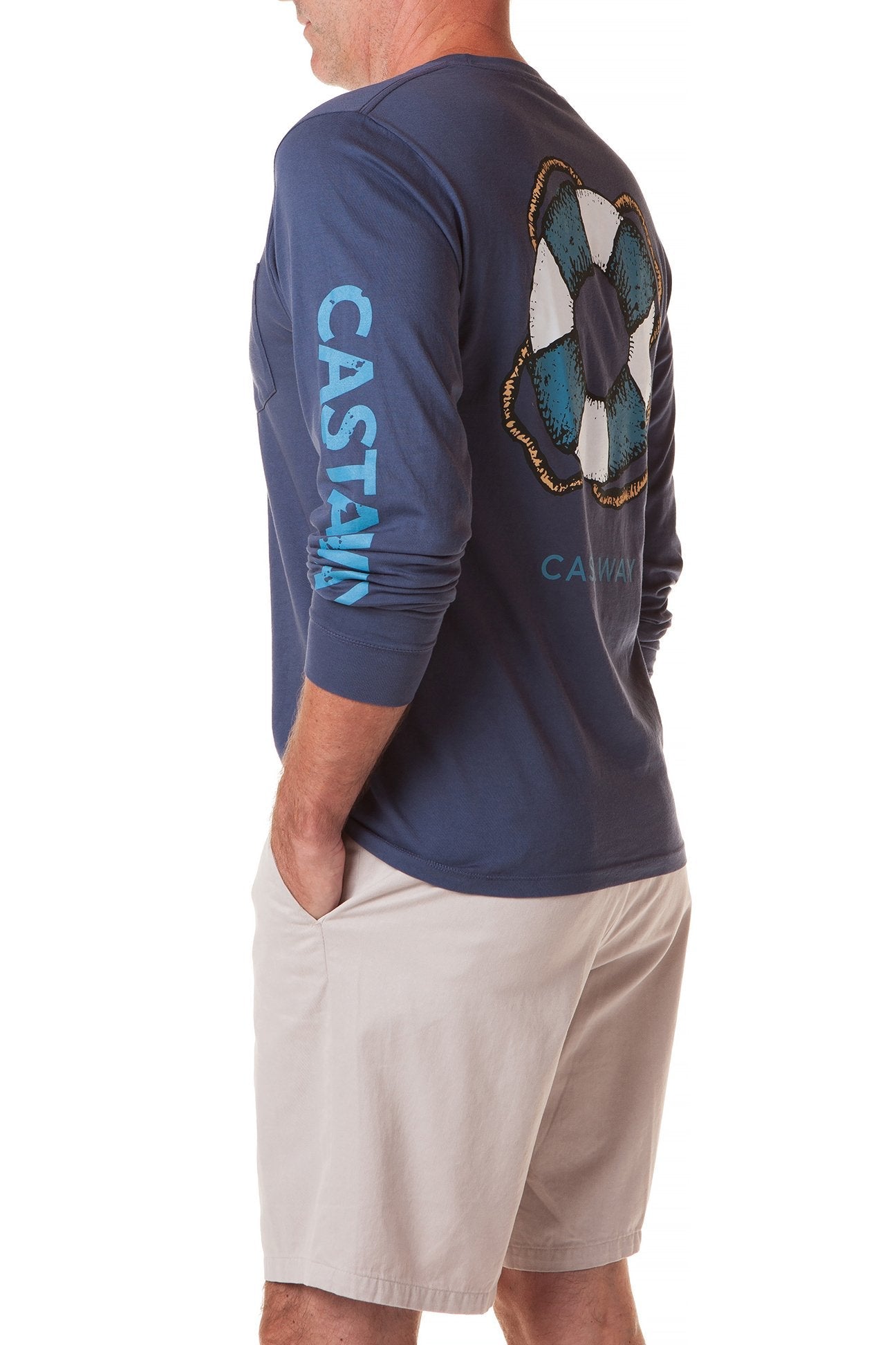 Castaway Navy Long Sleeve Beach T-Shirt for Men - Perfect for Surfing, Fishing & Coastal Adventures