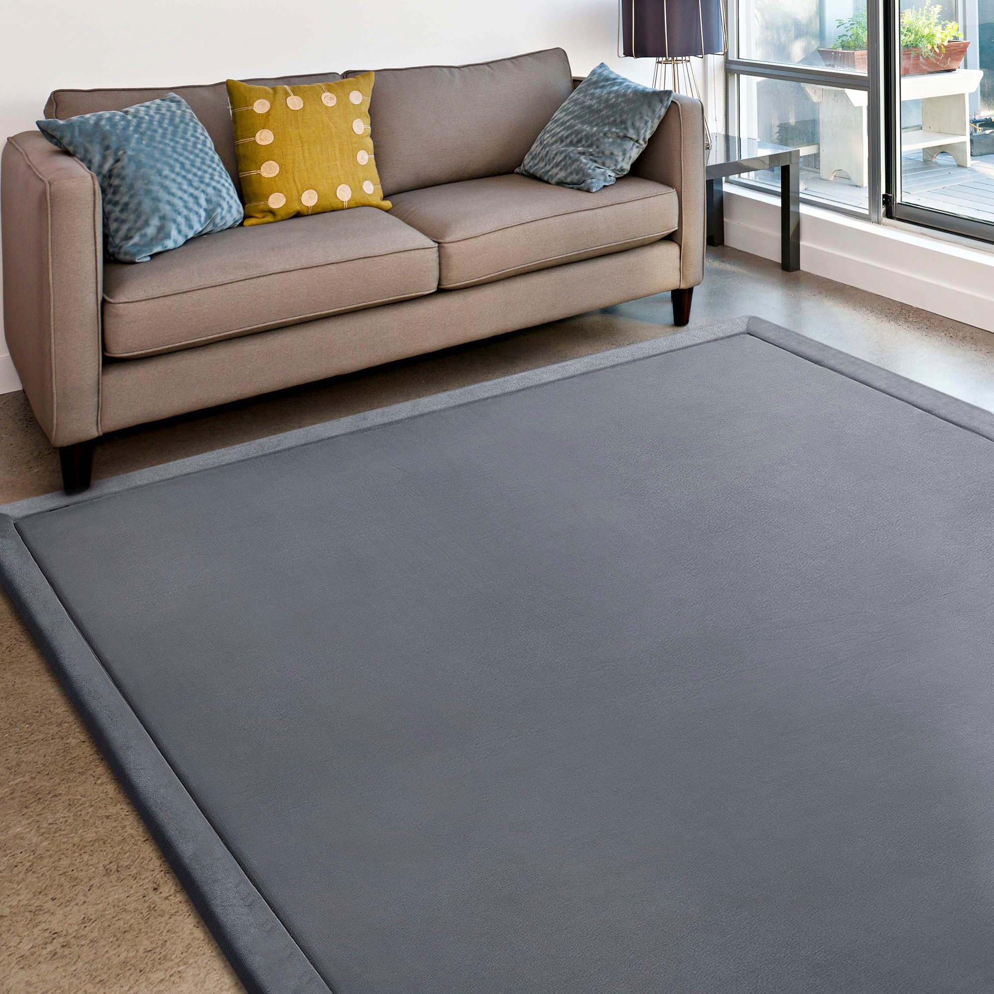 Premium MICRODRY Memory Foam Area Rug - 6'x8' Dark Grey Non-Slip Microfiber Carpet with Built-in Pad | Stain & Fade Resistant Living Room Rug for Bedroom, Kids Room & Home Decor | Soft Floor Mat for Family Gatherings & Cozy Relaxation