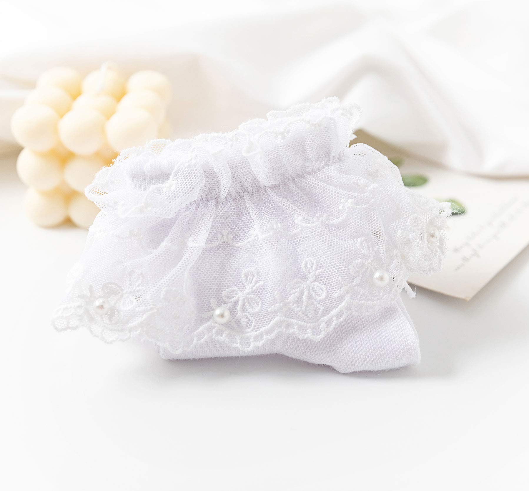 SEMOHOLLI Women's Pearl Lace Ruffle Ankle Socks - No Show Cotton Socks for Women - Comfortable Princess Socks for Casual Wear, Work, and Daily Outfits