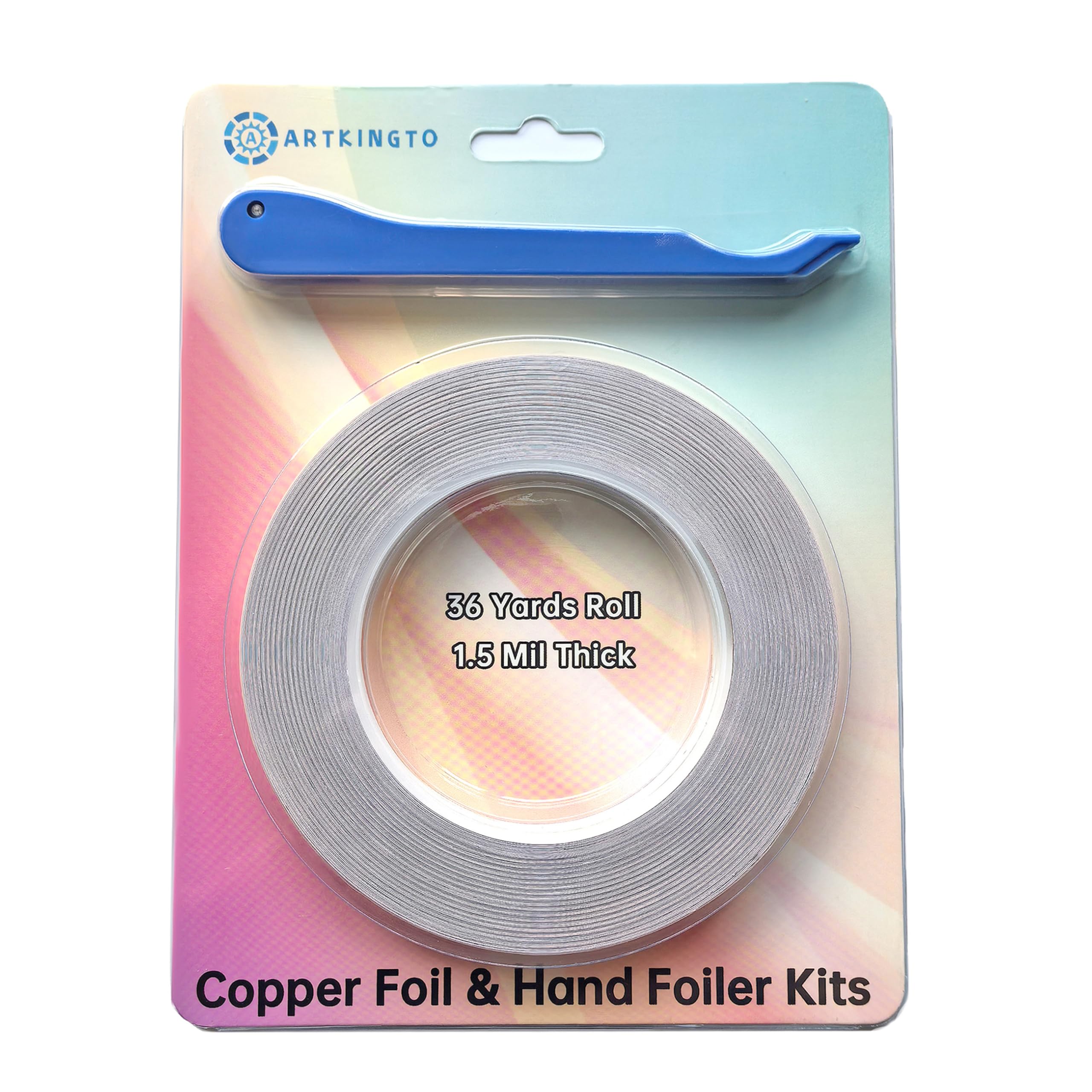1/4 Inch Black Back Copper Foil for Stained Glass - 1.5 Mil Thick, 36 Yards (2 Rolls) with Copper Foil Hand Foiler - Perfect for DIY Stained Glass Projects, Art Crafts, and Home Decor
