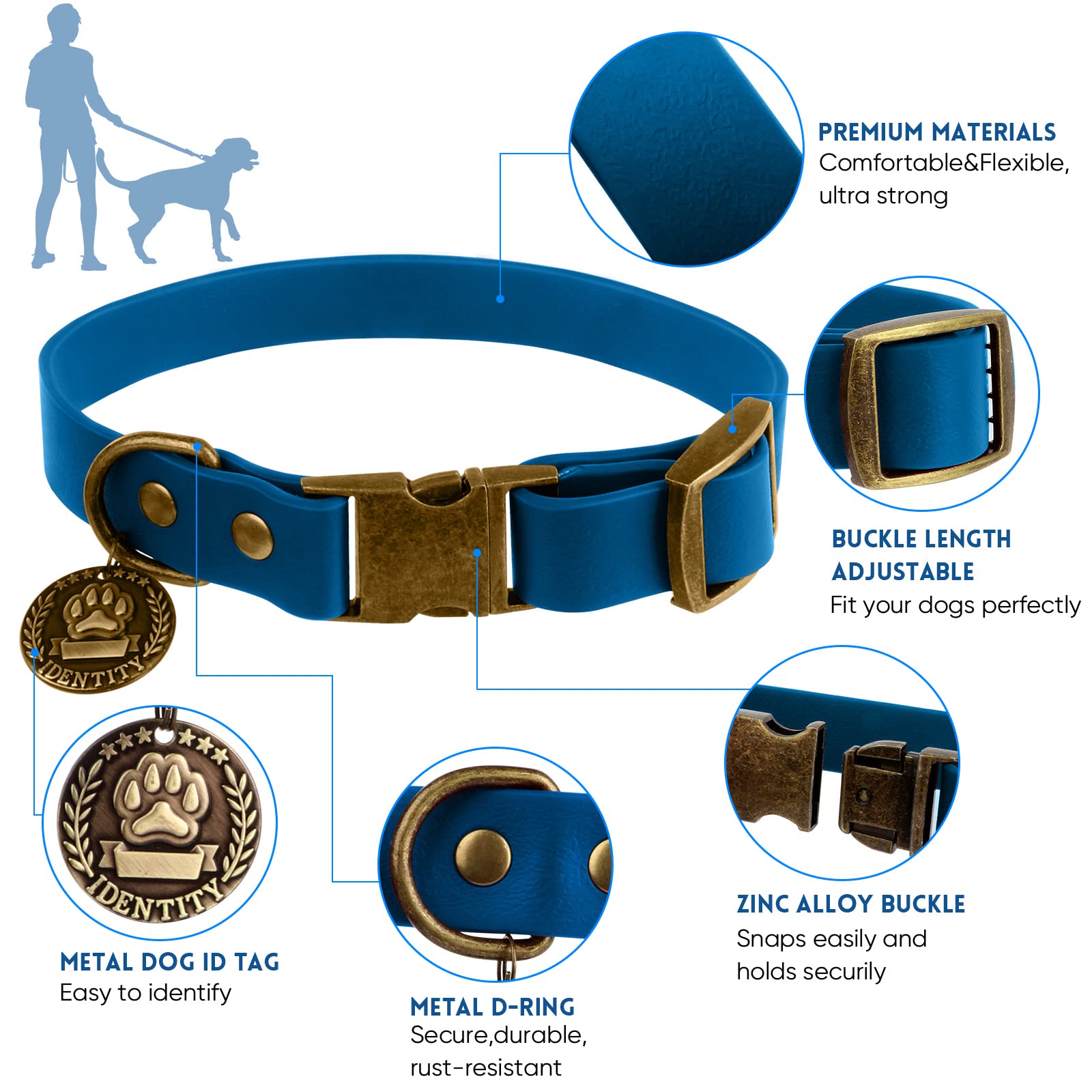 Wisedog Adjustable Dog Collar & Leash Set for Small Medium Large Dogs - Durable Nylon Pet Collar with Leash & Bonus Poop Bag Holder (Blue, Medium) - Perfect for Walking, Training & Outdoor Adventures