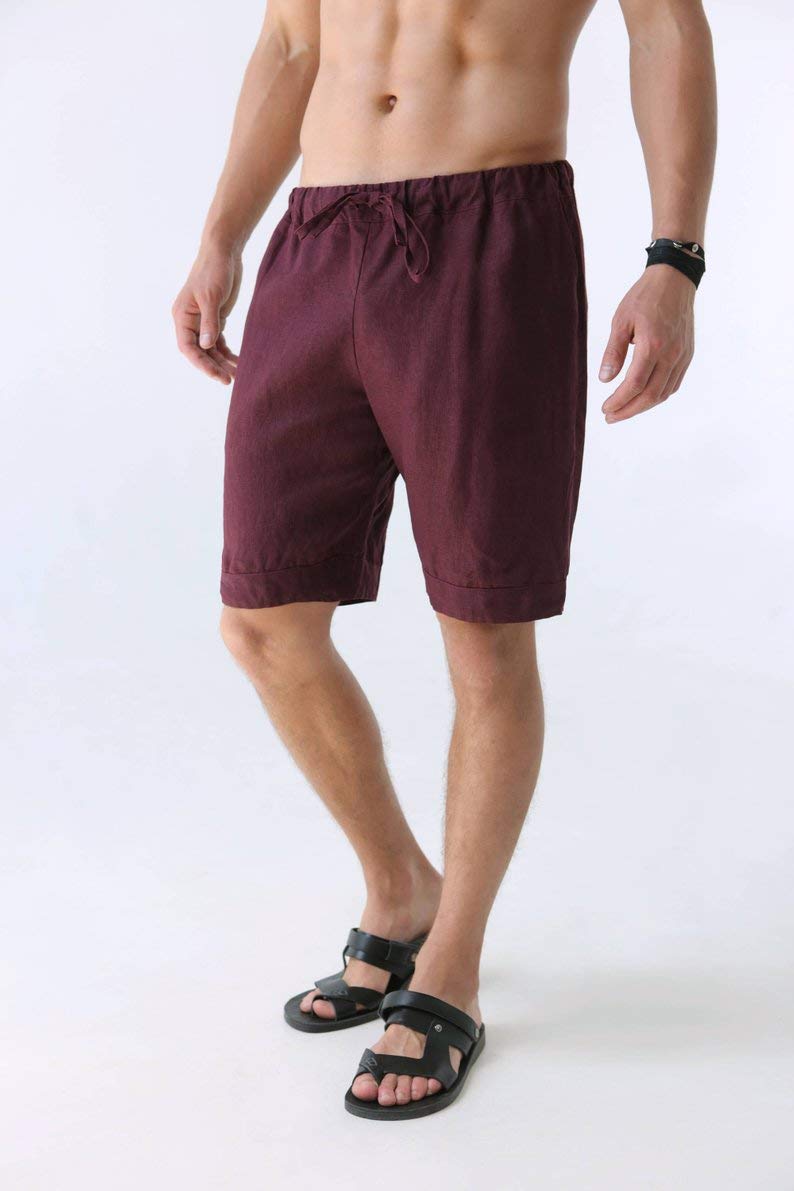 100% Linen Men's Shorts with Drawstring - Black Luxury Eco-Friendly Organic Cotton Casual Wear for Summer | Perfect for Beach, Travel & Relaxation