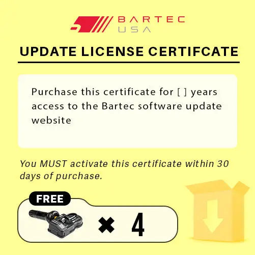 Bartec TPMS Tool Software Update License with FREE Sensors | Professional Tire Pressure Monitoring System for Auto Shops & Mechanics