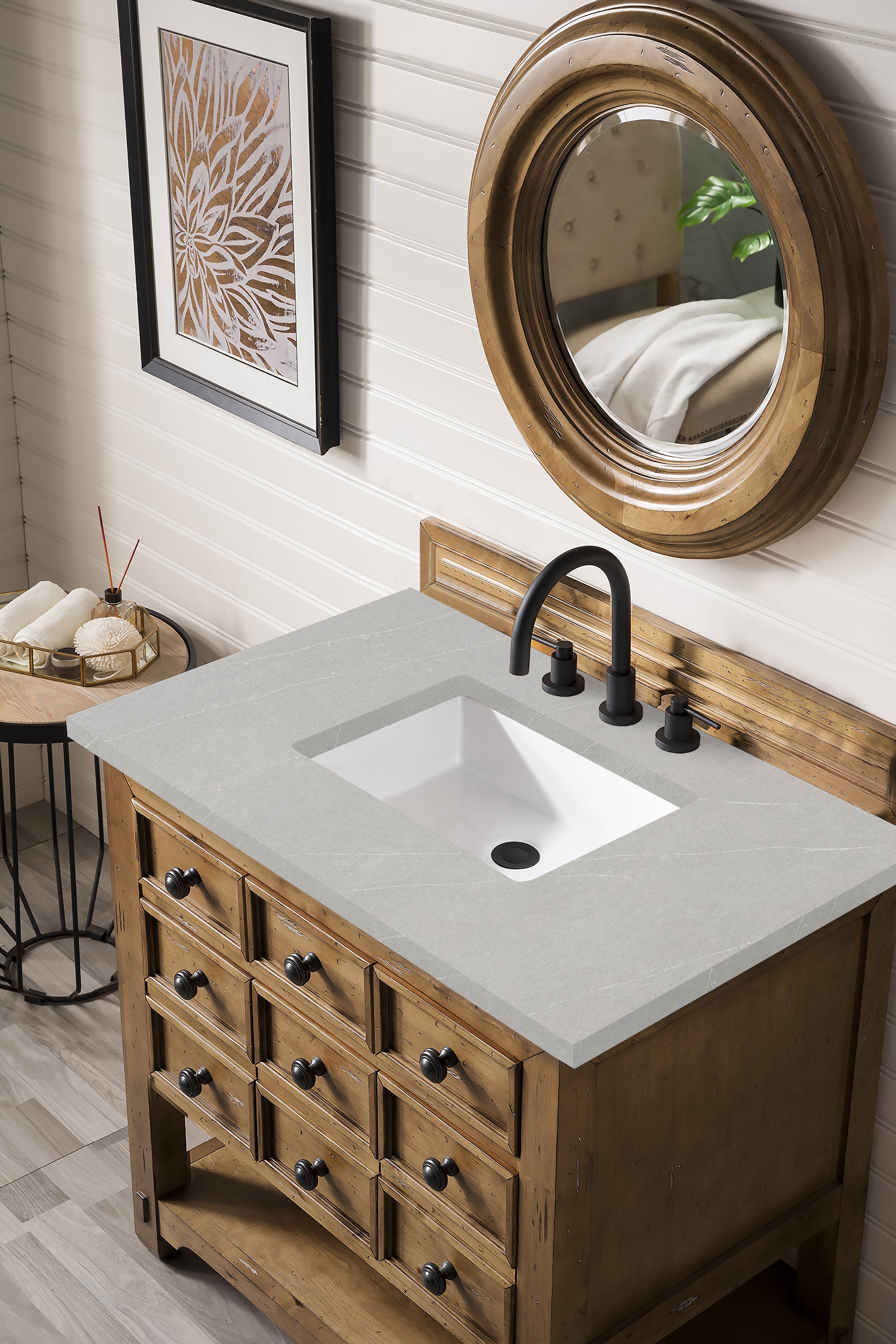 Malibu 36 Inch Single Bathroom Vanity with Honey Alder Wood & 3CM Eternal Serena Quartz Countertop - Perfect for Modern Master Bathrooms & Powder Rooms