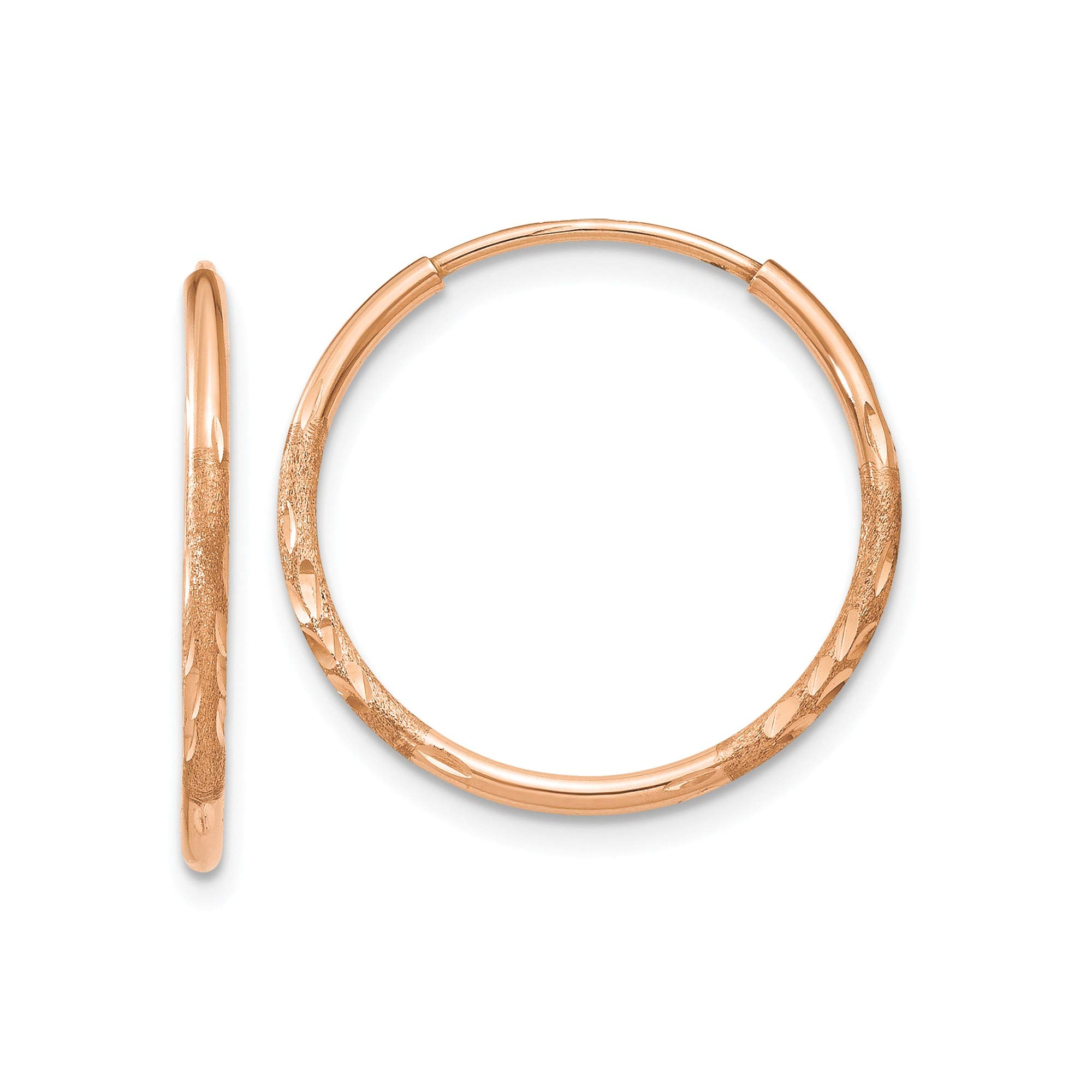 14K Rose Gold 1.25mm Diamond-Cut Endless Hoop Earrings for Women - Dainty Everyday Jewelry - Perfect for Work, Date Night & Gifts