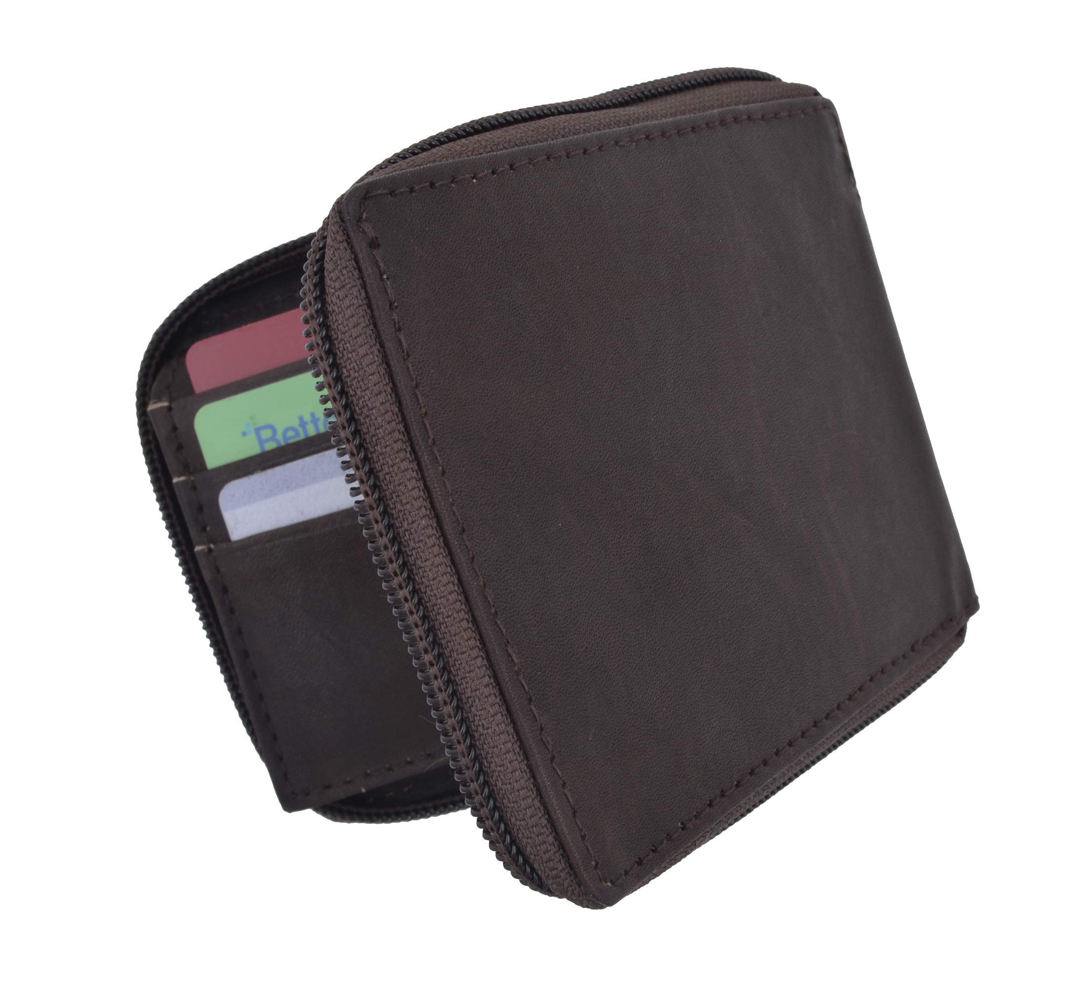 Premium MARSHAL Genuine Leather Zipper Bifold Wallet for Men - Slim RFID Blocking European Style Money Clip Card Holder (#1256) | Ideal for Travel, Business & Everyday Use