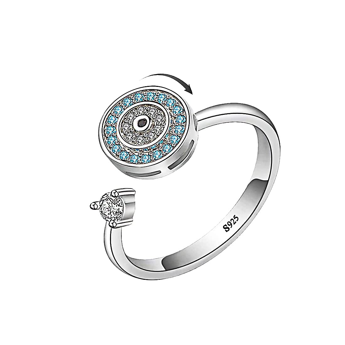 Gilisaly Adjustable Anxiety Spinner Ring for Women - Stress Relief Fidget Jewelry with Cubic Zirconia & Evil Eye Design - 'You Are My Sunshine' Spinning Ring - Perfect Gift for Women & Teens - Ideal for Office, School, and Anxiety Management