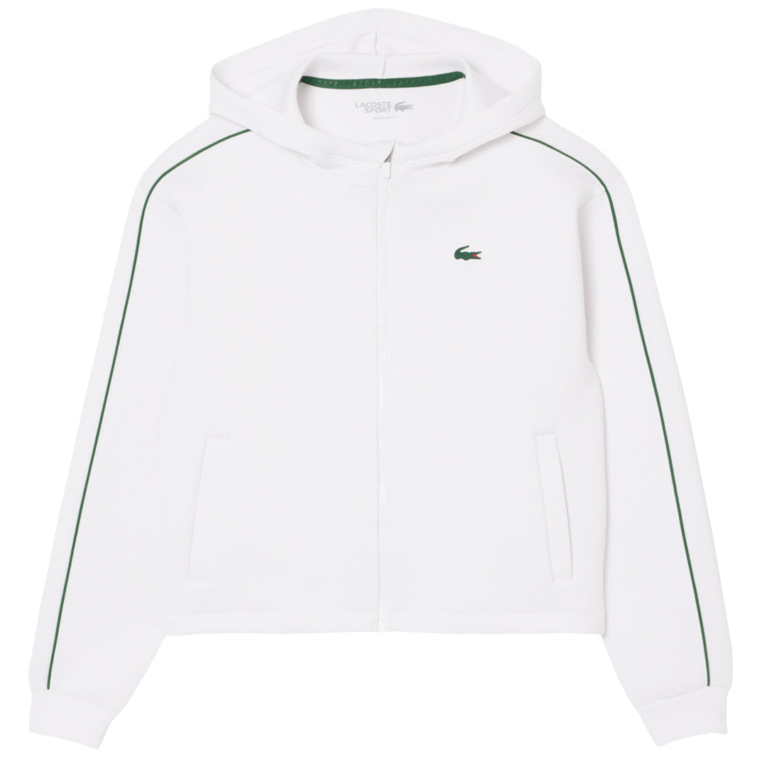 Lacoste Women's Ultra Dry Performance Hoodie - Breathable White & Green Pullover for Running, Gym & Casual Wear