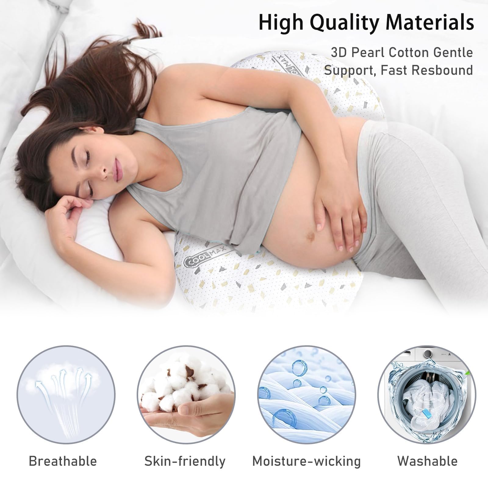 **Coldew Pregnancy Pillow for Sleeping – Maternity Body Pillow for Pregnant Women, Soft & Adjustable with Detachable Cover – Belly, Back & Leg Support (Golden, Large) – Perfect for Side Sleepers & Comfort During Pregnancy**