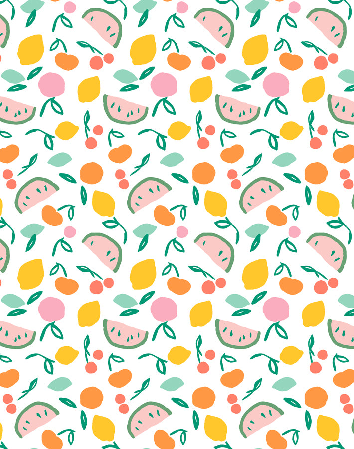 Tea Collection 'Island Fruits' Wallpaper in Melon Green - Tropical Fruit Pattern Peel & Stick Wallpaper for Kitchen, Bathroom, or Nursery Decor