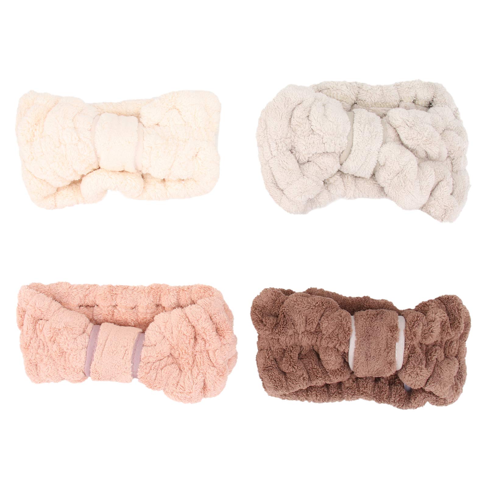 4-Pack Women's Headbands - Soft & Stretchy Shower Turban, Sports & Workout Headbands for Yoga, Running, Gym - Includes Tote Bag Organizer Insert - Korean Style Hair Accessories for Women - Perfect for Workouts, Showering & Daily Use