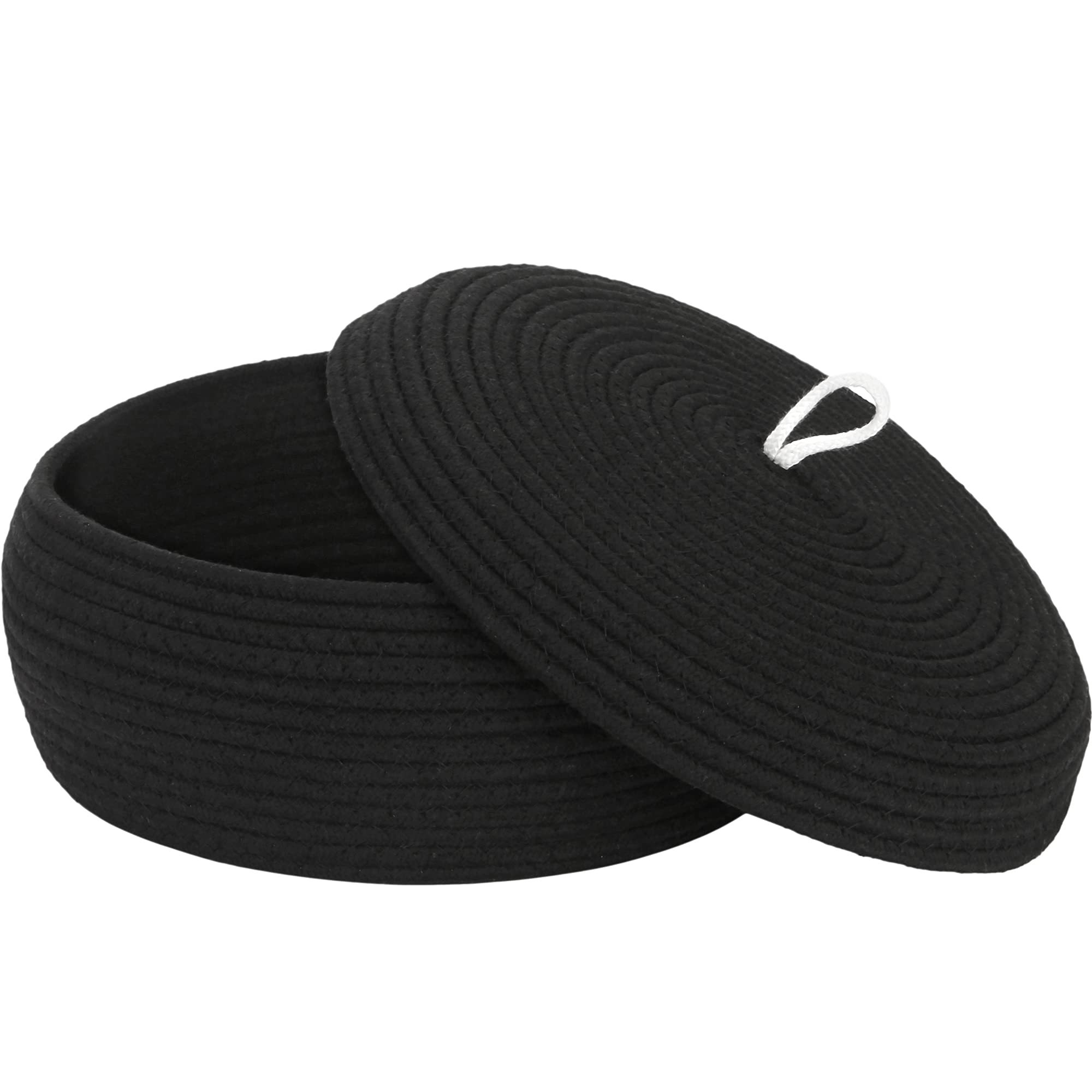 Sea Team Round Cotton Rope Storage Basket with Lid - Decorative Woven Organizer Bin for Home, Kitchen, Bathroom & Nursery - Perfect for Snacks, Towels, Toys, Plants & More - 13 x 5.5 Inches (Large, Shallow, Black) - Ideal for Shelf, Countertop & Closet Organization