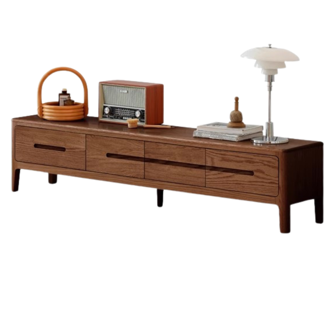 Solid Oak Wood TV Stand with 4 Drawers - Sturdy Media Console for Living Room, Bedroom & Home Theater Storage