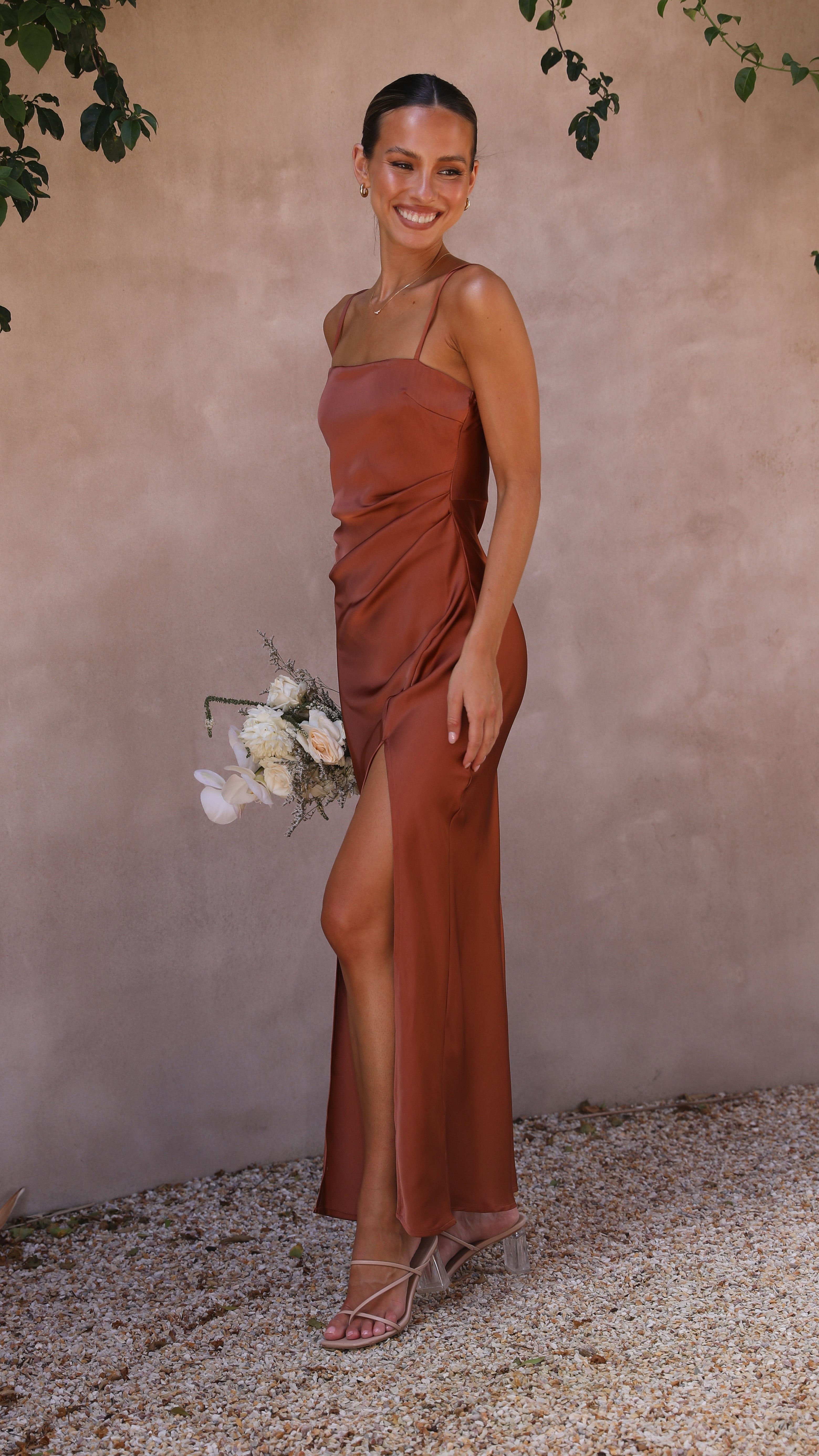 Ilana Maxi Dress in Copper - Elegant Long Sleeve Boho Flowy Dress for Women | Perfect for Weddings, Parties & Special Occasions