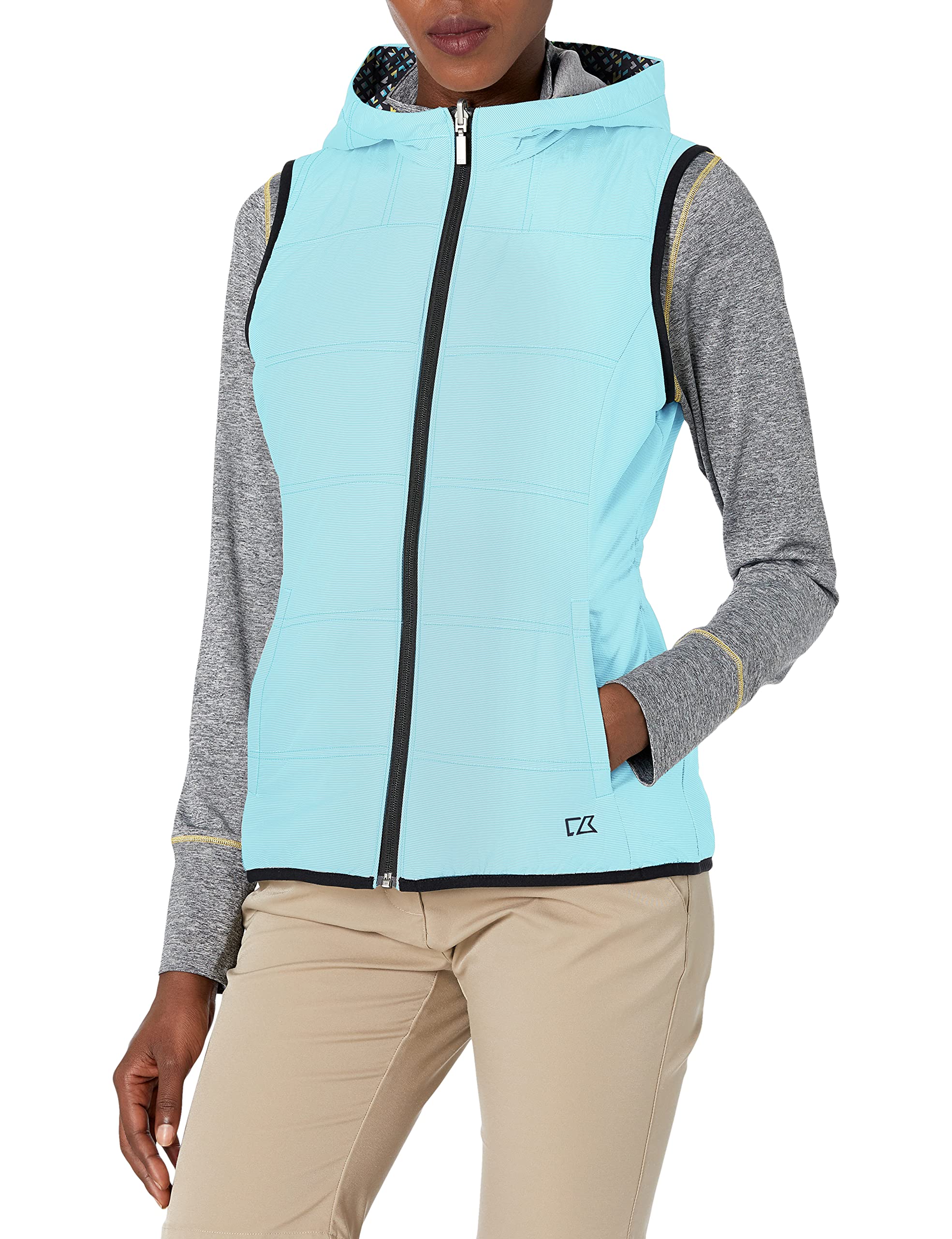 Cutter & Buck Women's Striped Cora Reversible Hooded Vest with Pockets - Lightweight Layering for Hiking, Travel & Outdoor Activities