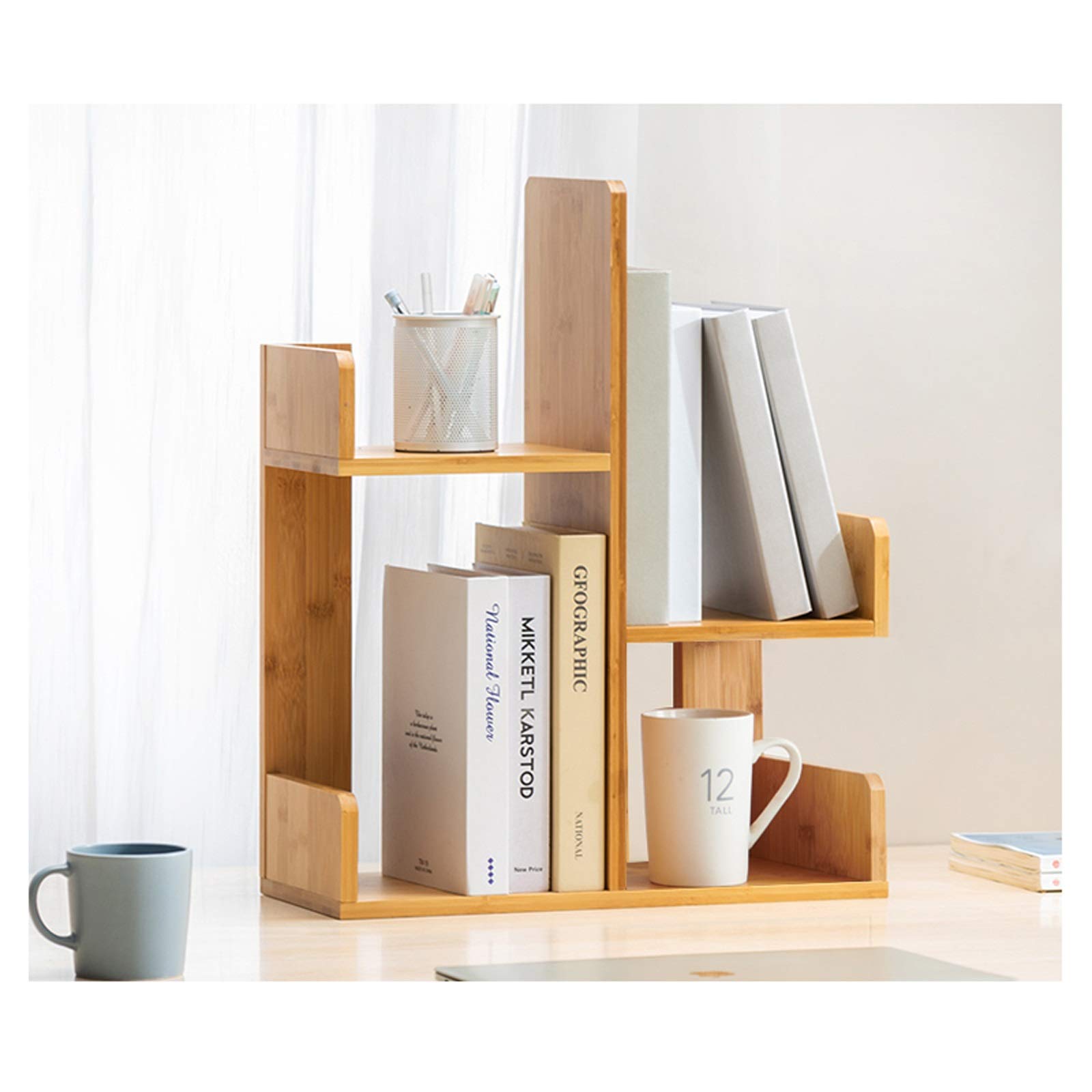 Simple Bamboo Desktop Bookcase - Small Bookshelf Organizer for Office & Home Decor, Desk Storage Shelf & Display Rack | Perfect for Workspace, Living Room & Bedroom Organization (Color A)
