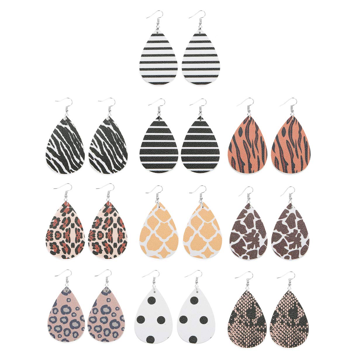 Artibetter Women's PU Leather Dangle Earrings - 10 Pairs Fashion Jewelry Set for Girls & Women | Perfect for Parties, Weddings & Daily Wear