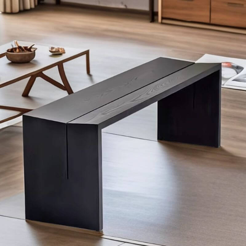 Midnight Black Solid Wood Accent Bench - Natural Wood Finish, Modern Casual Style for Living Room, Bedroom, or Entryway - Perfect for Home Decor and Extra Seating