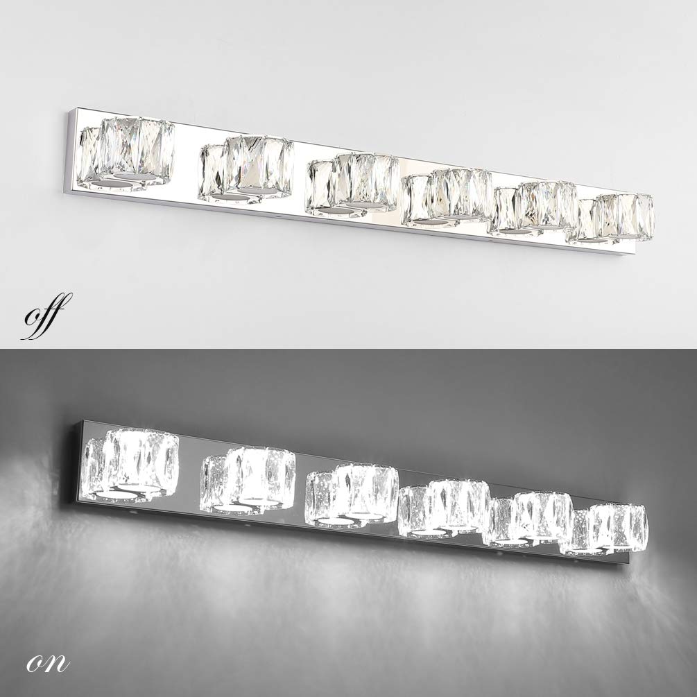 Aipsun 41 Inch 6-Light Modern Crystal Vanity Lighting Fixture - LED Bathroom Mirror Light, 6000K White Light for Vanity, Dressing Room & Makeup Area