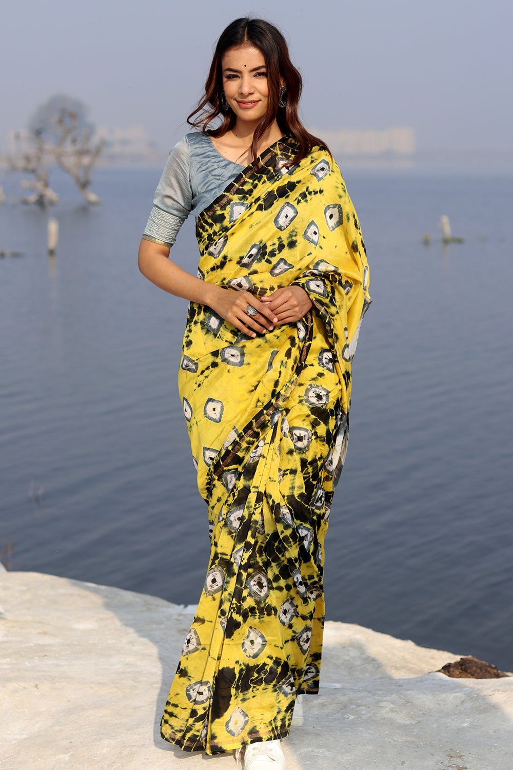 Buttercup Bliss Bandhni Chanderi Saree - Handcrafted Indian Traditional Saree for Women, Perfect for Weddings, Festivals & Special Occasions