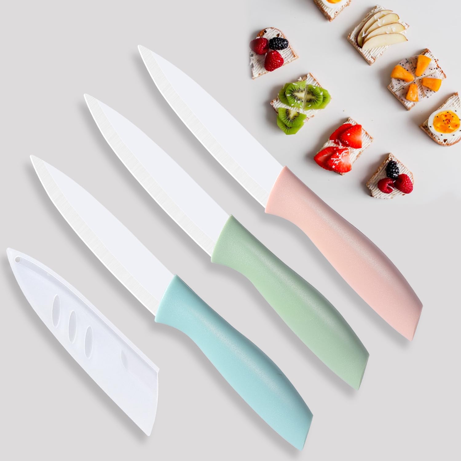 Premium 3-Piece Ceramic Chef Knife Set - Ultra Sharp 4-Inch Fruit & Vegetable Knife for Slicing, Dicing & Chopping - Perfect for Kitchen, Camping & Outdoor Cooking