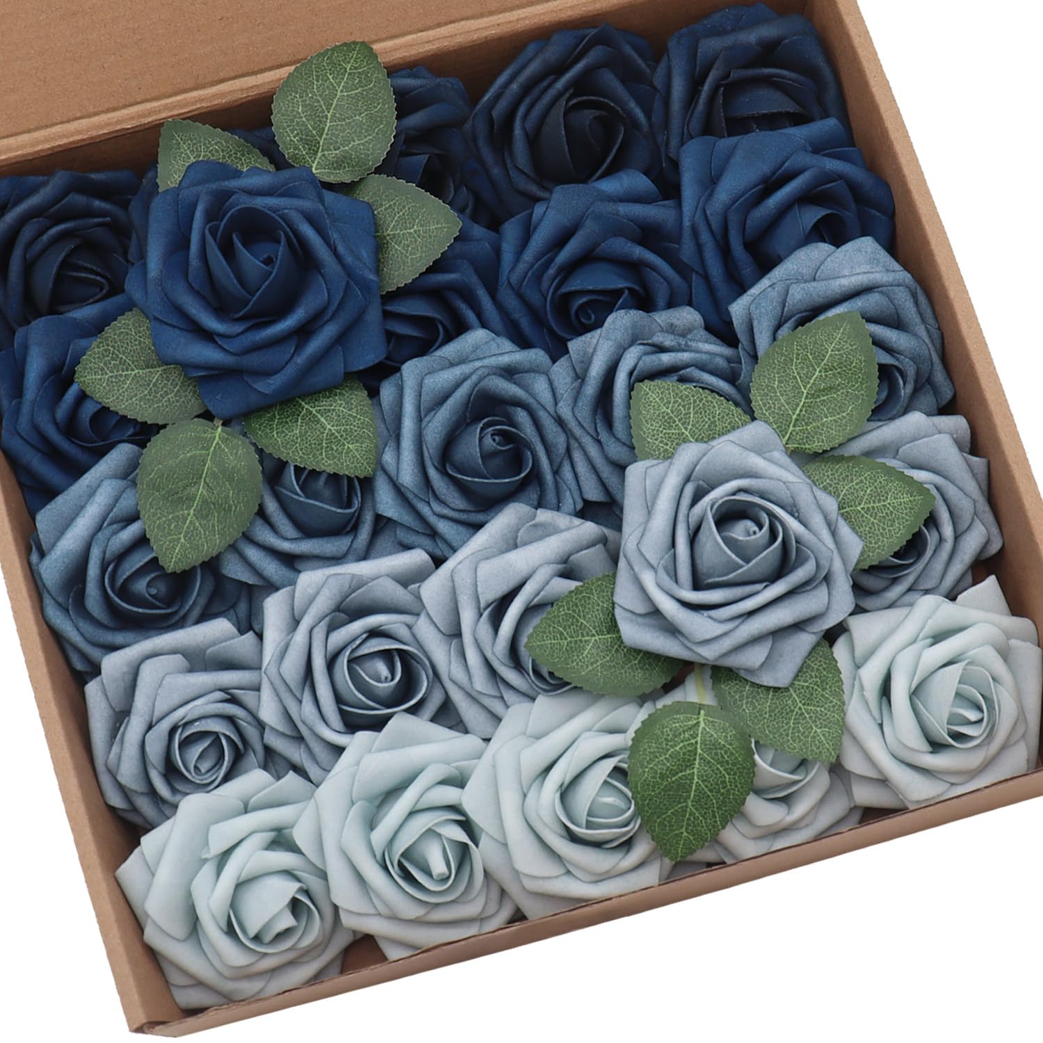 D-Seven Artificial Flowers 25 PCS Fake Roses with Stems - DIY Wedding Bouquets, Floral Arrangements, Wedding Backdrop, Bridal Shower, Baby Shower, Home Decor (Shades of Blue) - Perfect for Centerpieces, Table Decorations, and Party Decor